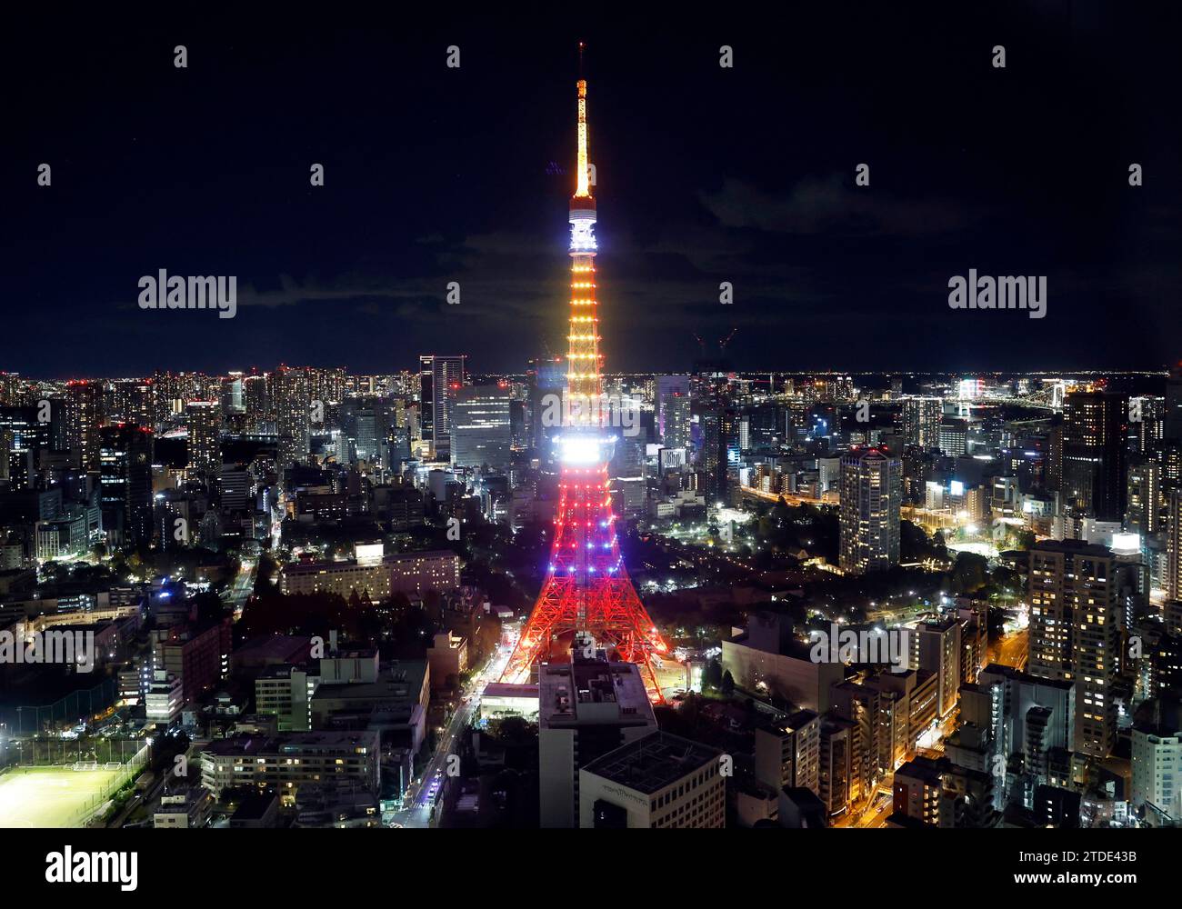 Tokyo Tower is illuminated in the colours to commemorate the ASEAN ...
