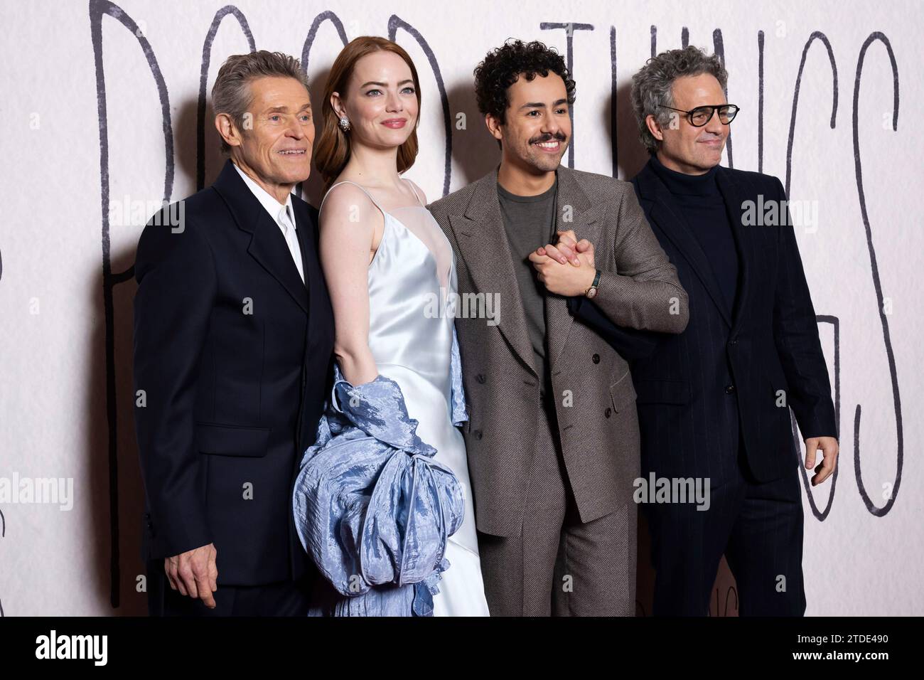 Willem Dafoe, from left, Emma Stone, Ramy Youssef and Mark Ruffalo pose