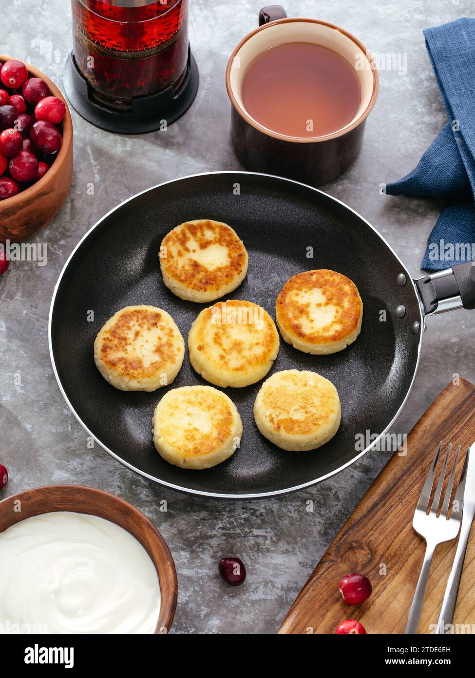 homemade cheesecakes in a frying pan Stock Photo