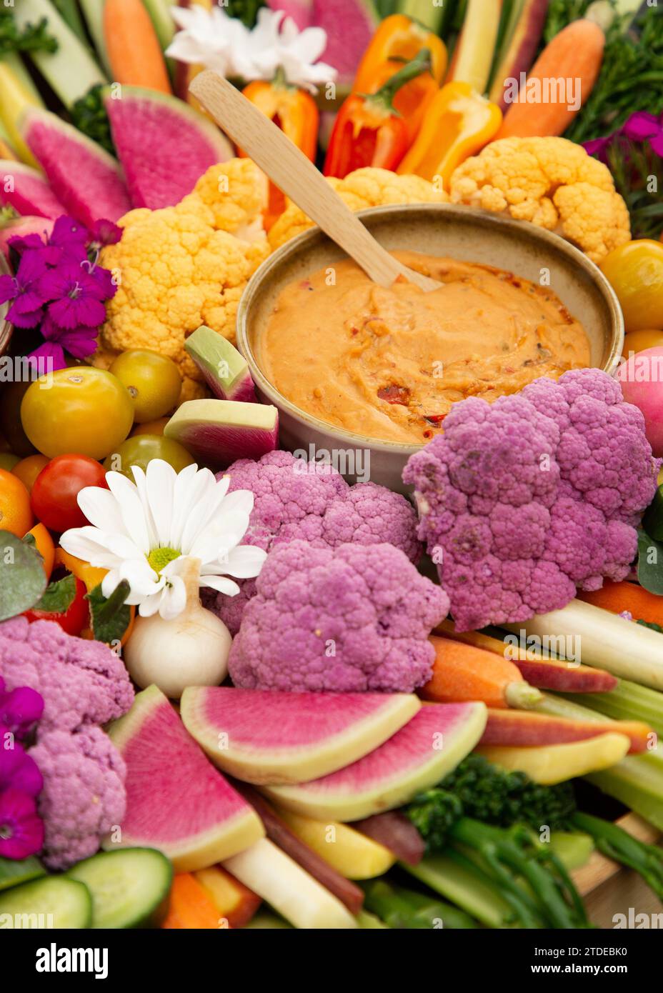 Hummus and veggies party plate Stock Photo Alamy