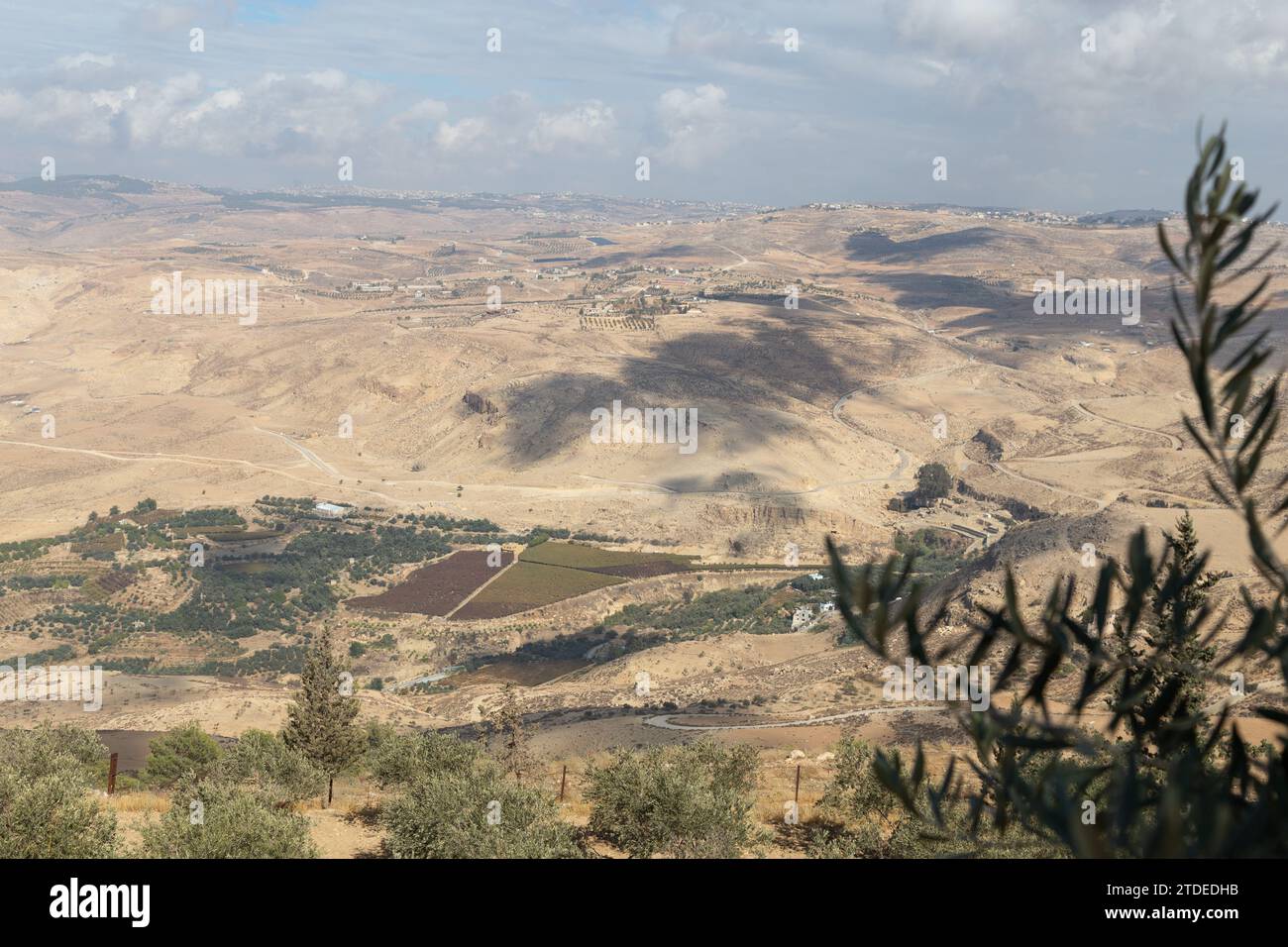 View of agricultural fields from Mount Nebo, Jordan Stock Photo