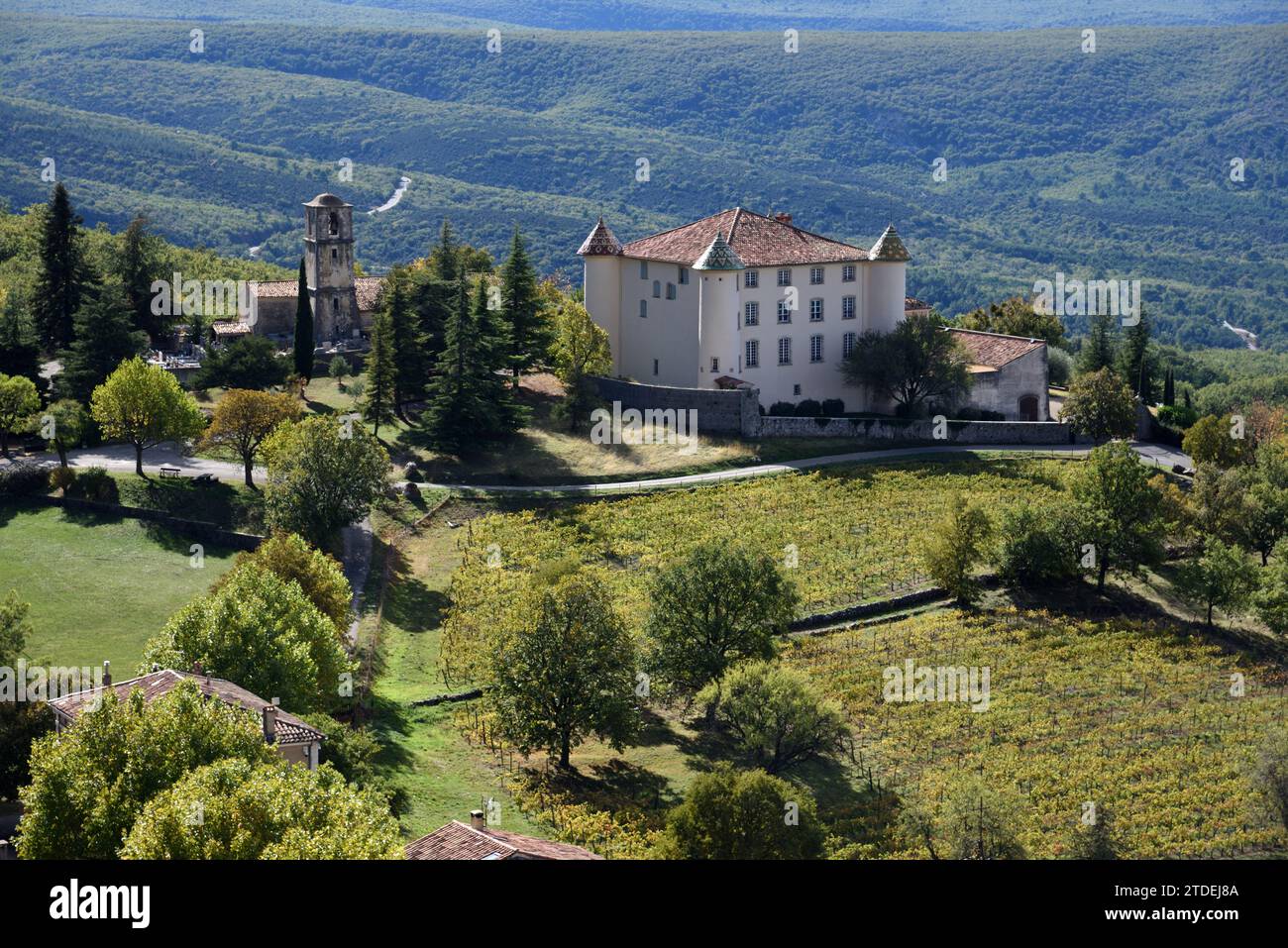 View over Chateau Aiguines and its Vineyards Var Provence France Stock Photo