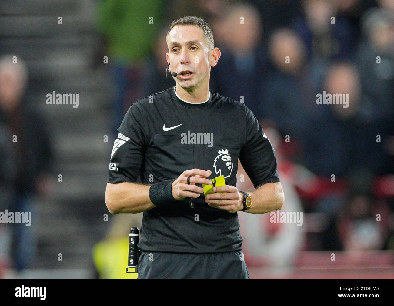 Referee David Coote With Yellow Card During The English Premier League ...