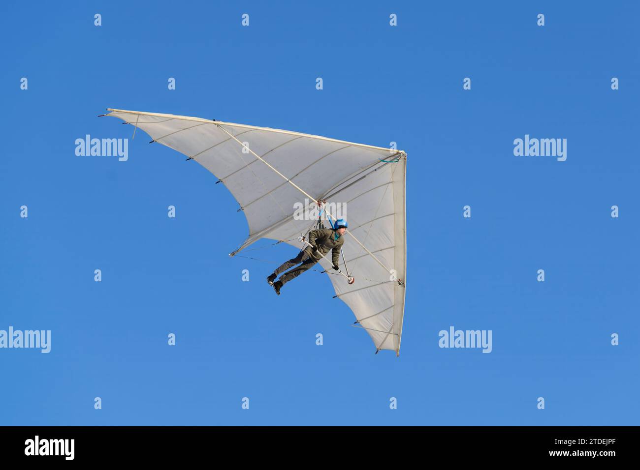 Old vintage hang glider paraglider kite. Learning to fly. Dream of flying. Modern Icarus. Stock Photo