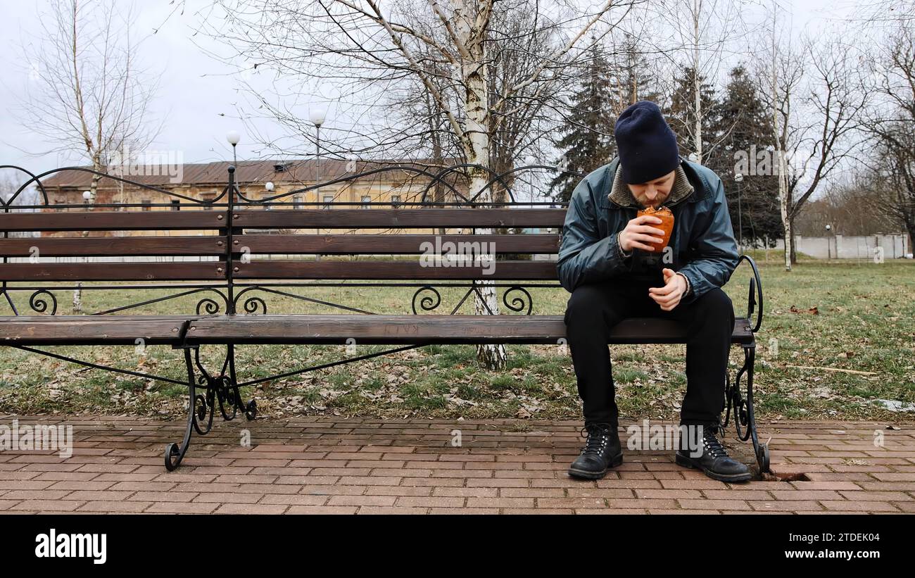 Below poverty line. Caucasian Beggar, consequences of drunkenness ...