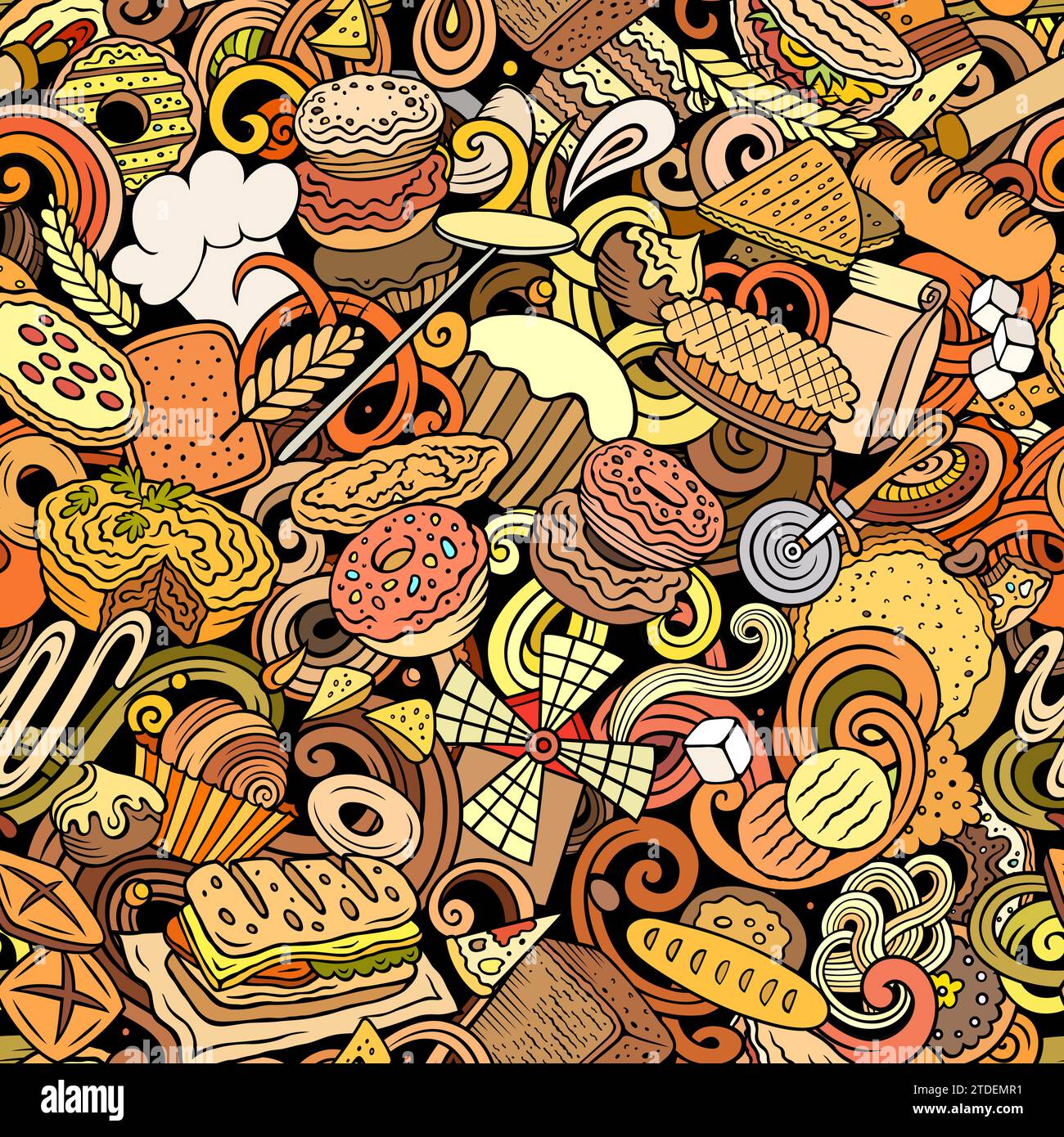 Cartoon doodles Bakery seamless pattern Stock Vector Image & Art - Alamy