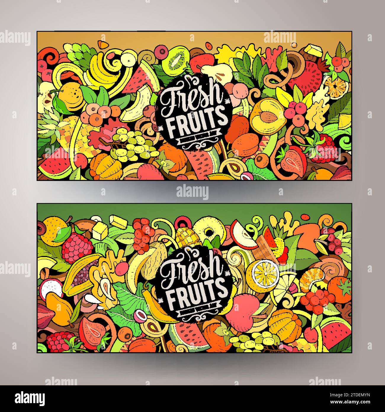 Cartoon vector doodle set of Fresh Fruits banners Stock Vector Image ...
