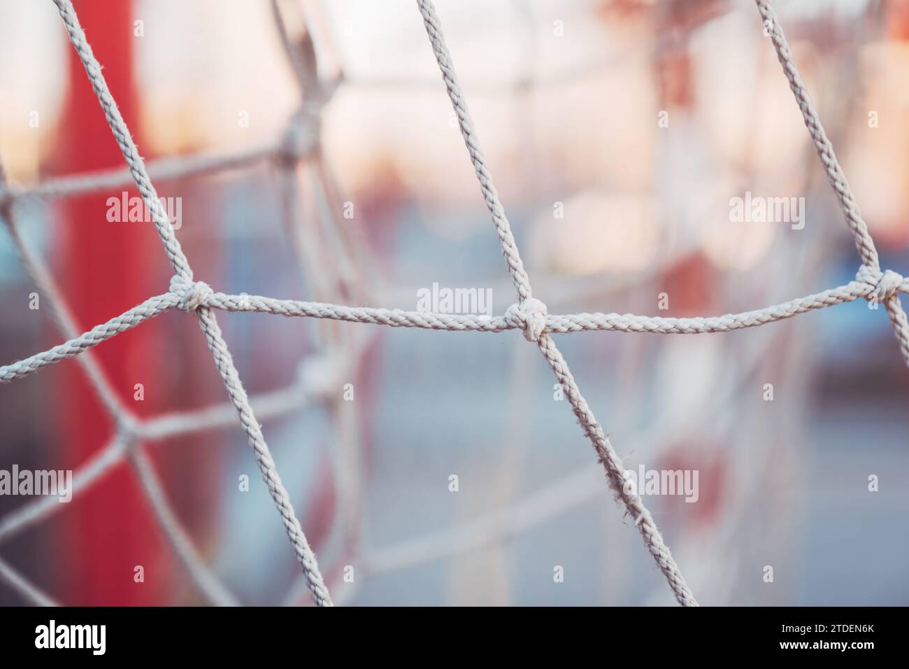 Soccer goal net knot, closeup with selective focus Stock Photo