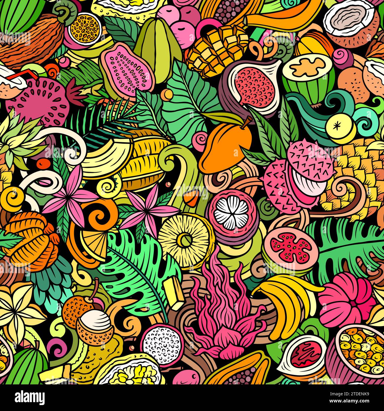 Cartoon doodles Tropical Fruits seamless pattern Stock Vector Image ...