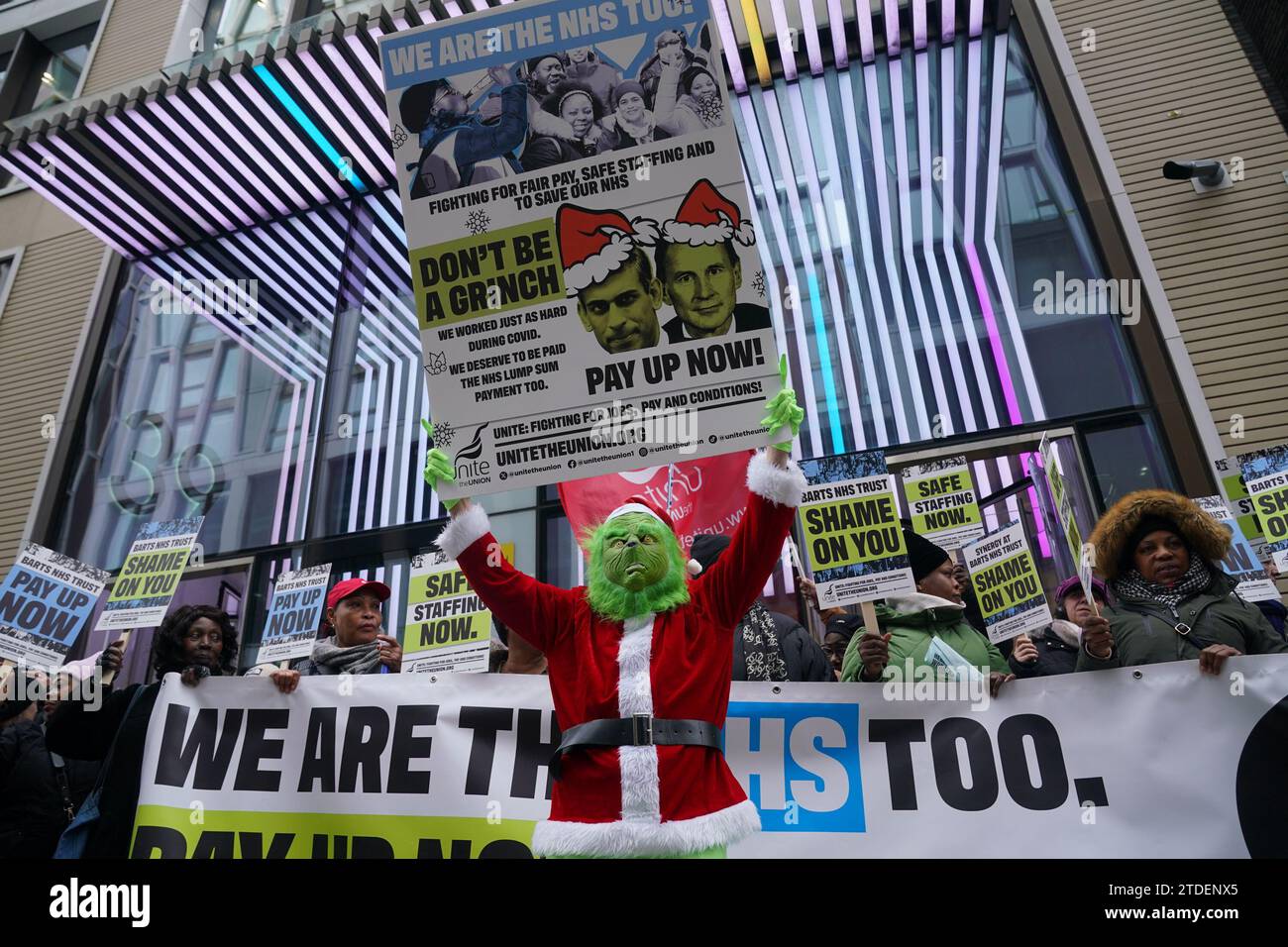 Representatives from unite the union with a member dressed as the