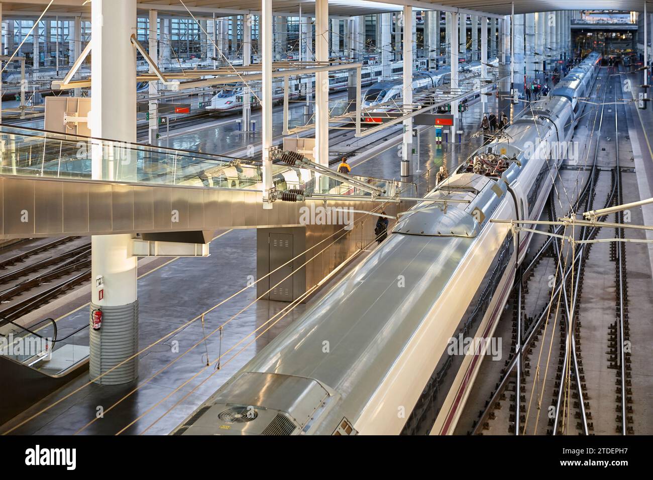 Train station platforms terminal. Efficient transport. Railway infrastructure. Arrival, departure Stock Photo