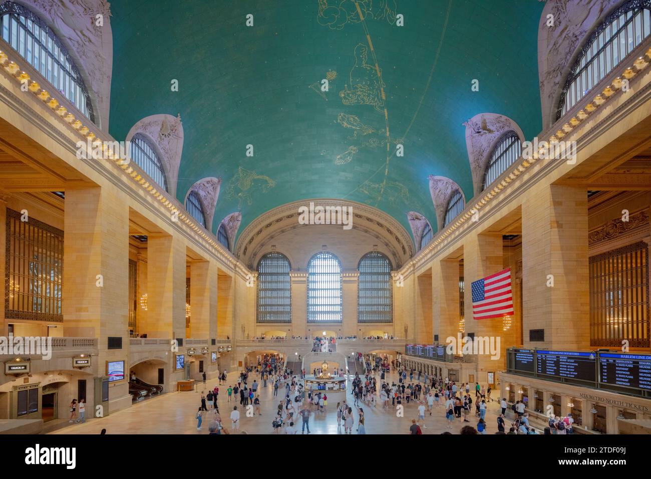 Grand Central Terminal marbled main concourse and vaulted ceiling with painted constellations, New York City, United States of America, North America Stock Photo
