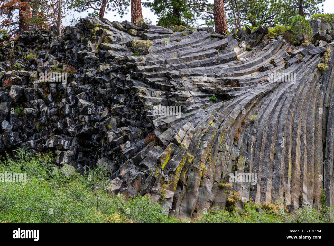 Rock formation of columnar basalt, Devils Postpile National Monument, Mammoth Mountain, California, United States of America, North America Stock Photo