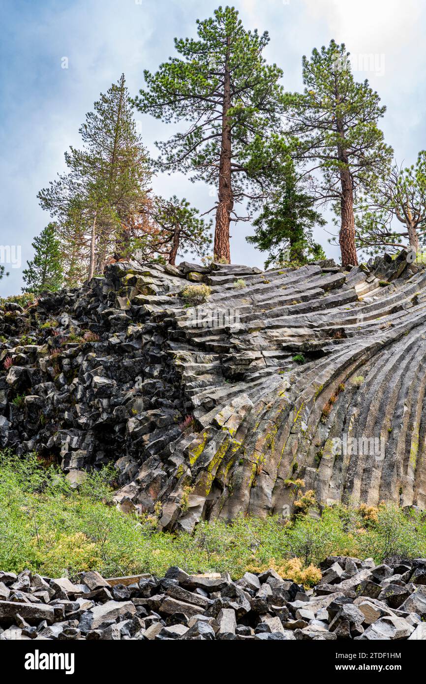 Rock formation of columnar basalt, Devils Postpile National Monument, Mammoth Mountain, California, United States of America, North America Stock Photo