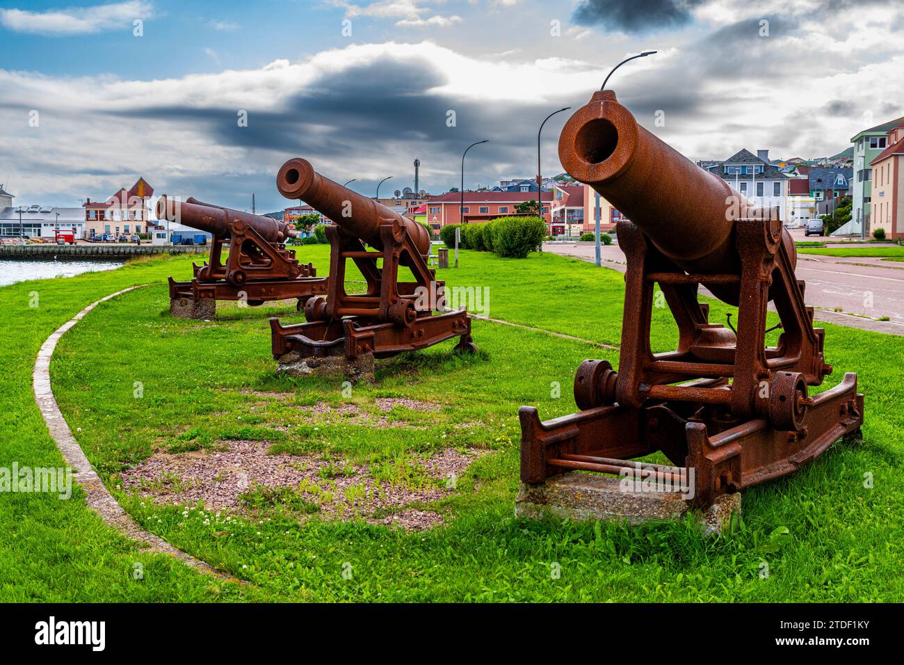 Old cannons, St. Pierre, Territorial Collectivity of Saint-Pierre and Miquelon, Overseas Collectivity of France, North America Stock Photo