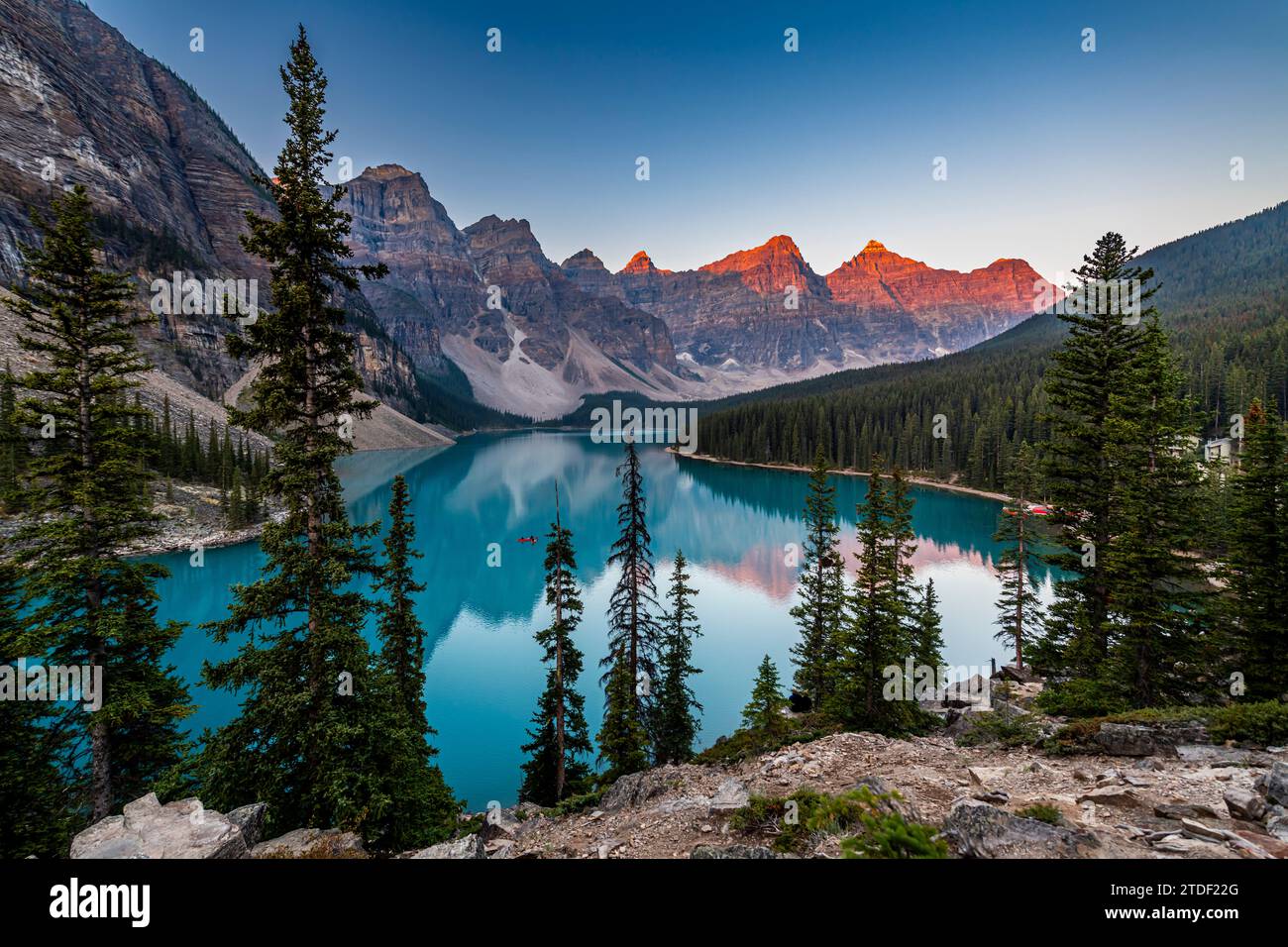 Sunrise at Lake Moraine, Banff National Park, UNESCO World Heritage Site, Alberta, Rocky Mountains, Canada, North America Stock Photo