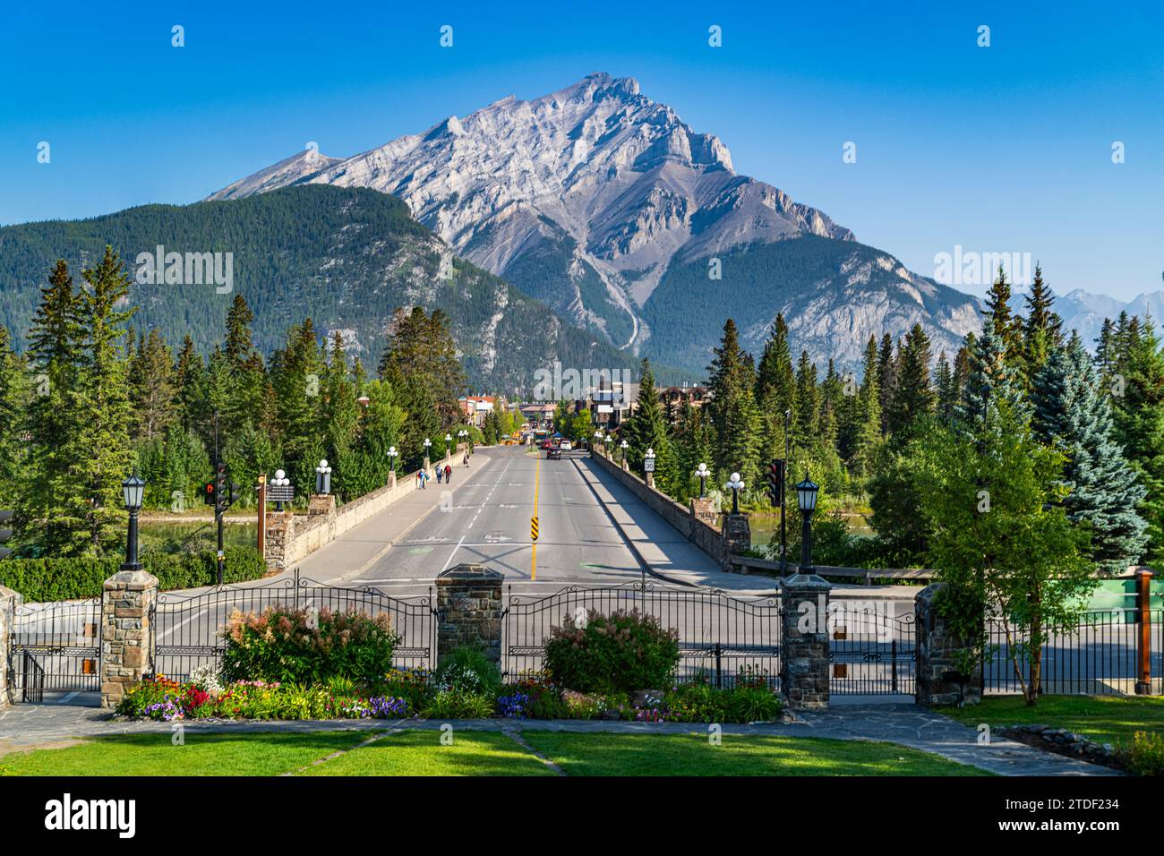 The town of Banff with Cascade Mountain in the background, Alberta, Rocky Mountains, Canada, North America Stock Photo