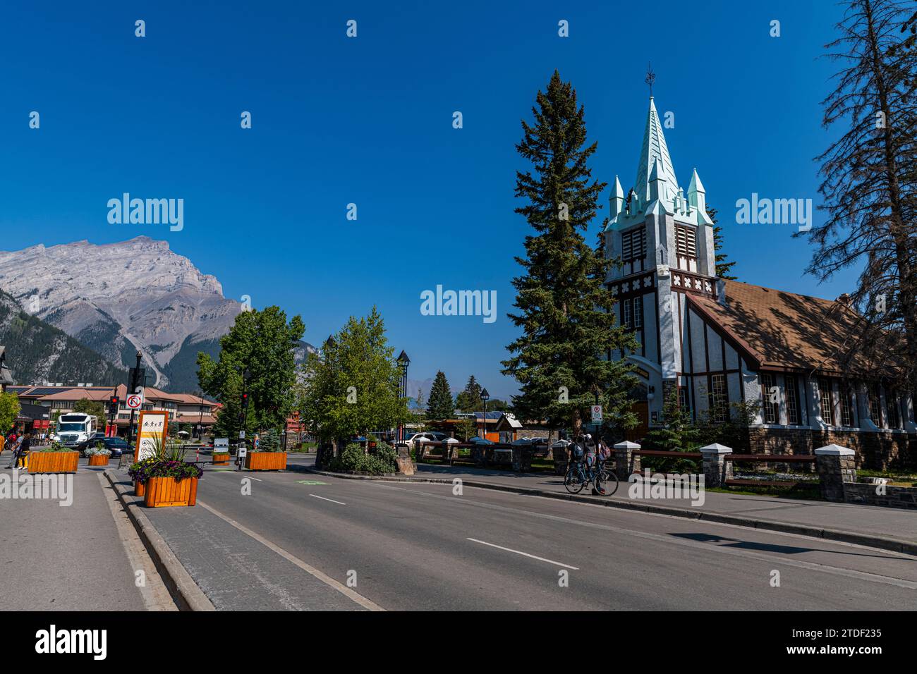 The town of Banff with Cascade Mountain in the background, Alberta, Rocky Mountains, Canada, North America Stock Photo