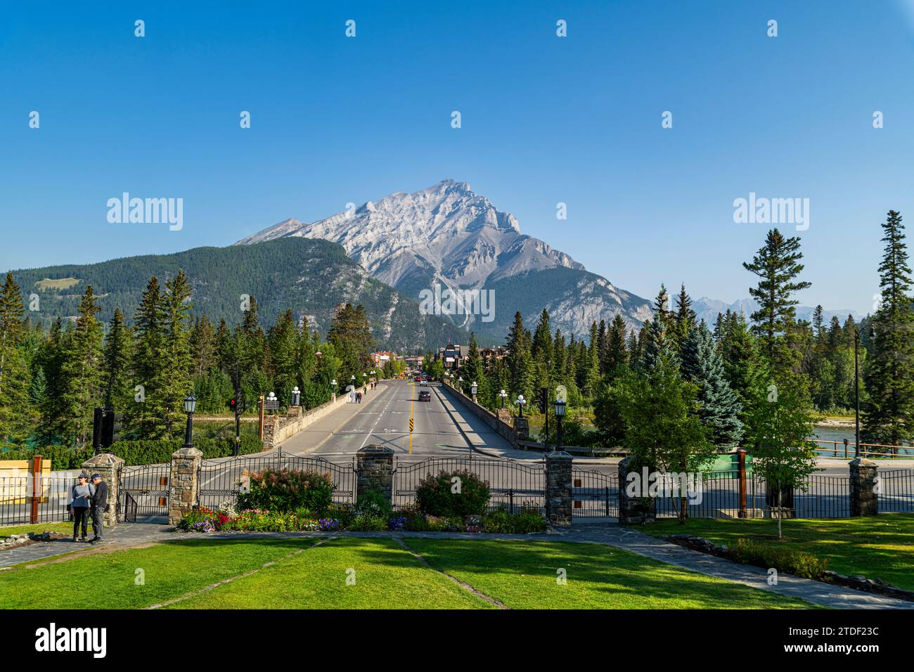 The town of Banff with Cascade Mountain in the background, Alberta, Rocky Mountains, Canada, North America Stock Photo