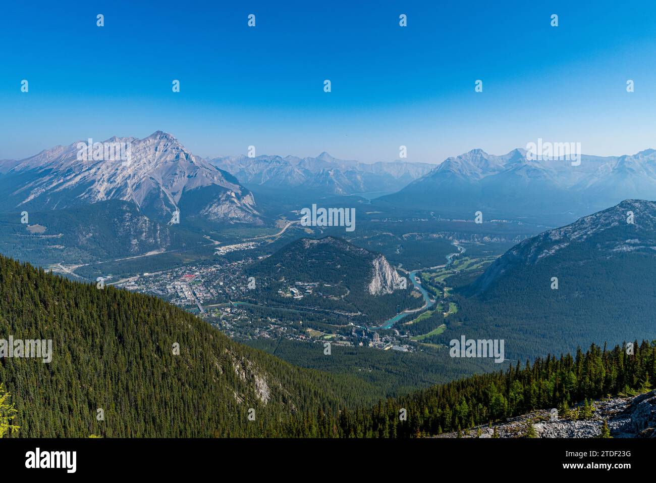Mountain view from Sulphur Mountain top, Banff National Park, UNESCO World Heritage Site, Alberta, Rocky Mountains, Canada, North America Stock Photo