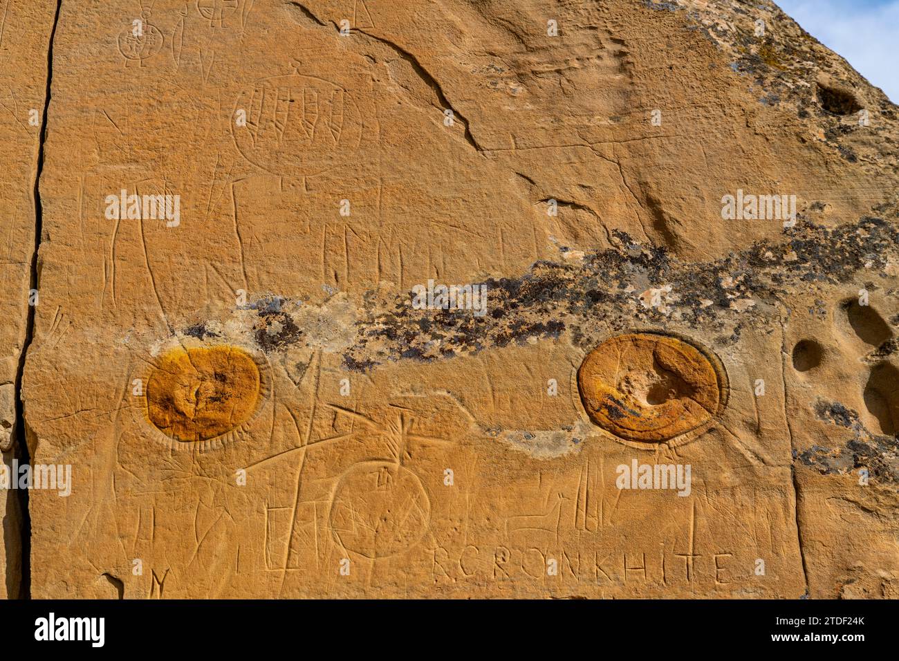 Indian rock carving, Writing-on-Stone Provincial Park, UNESCO World Heritage Site, Alberta, Canada, North America Stock Photo