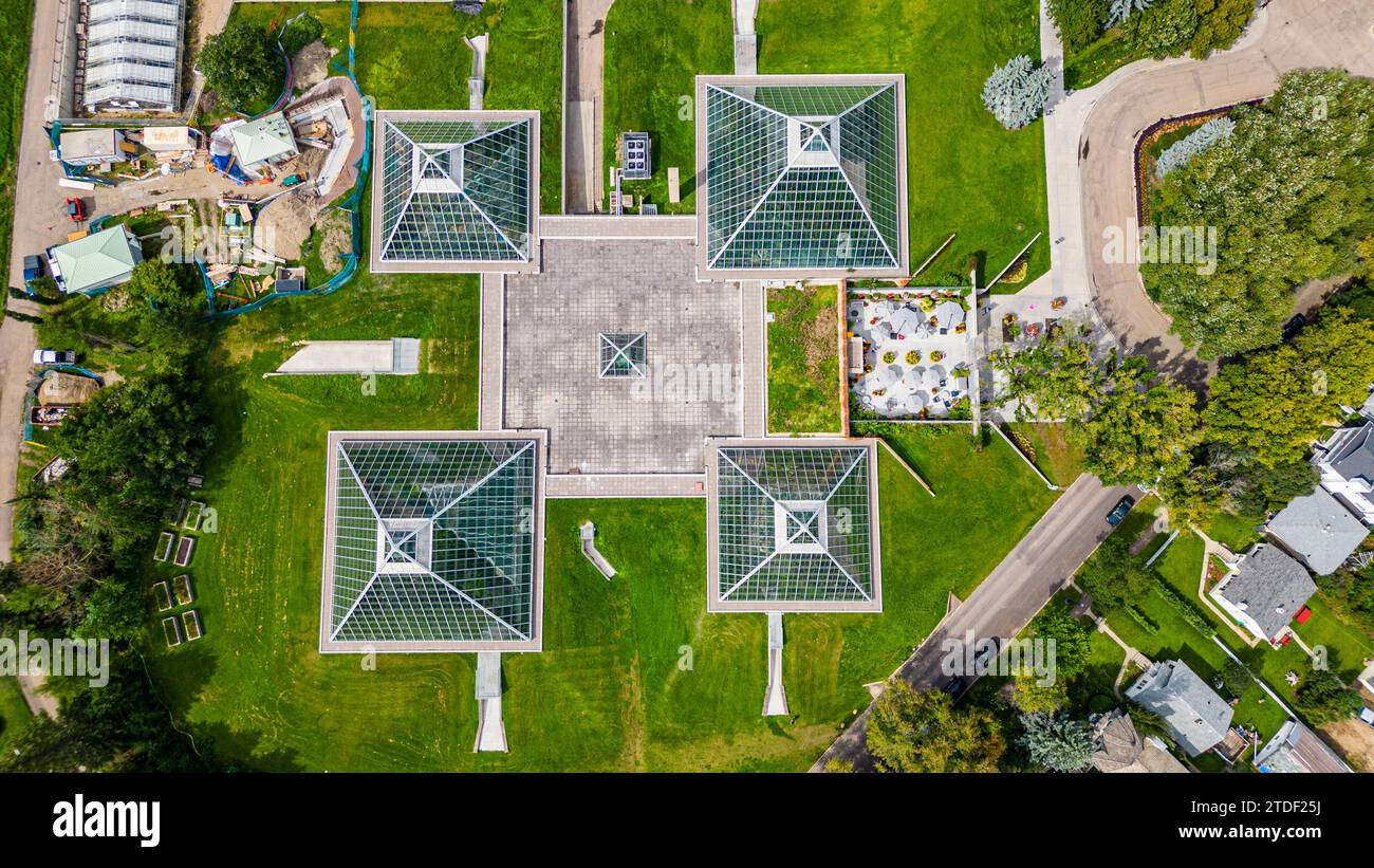 Aerial of the Muttart Conservatory, Edmonton, Alberta, Canada, North America Stock Photo