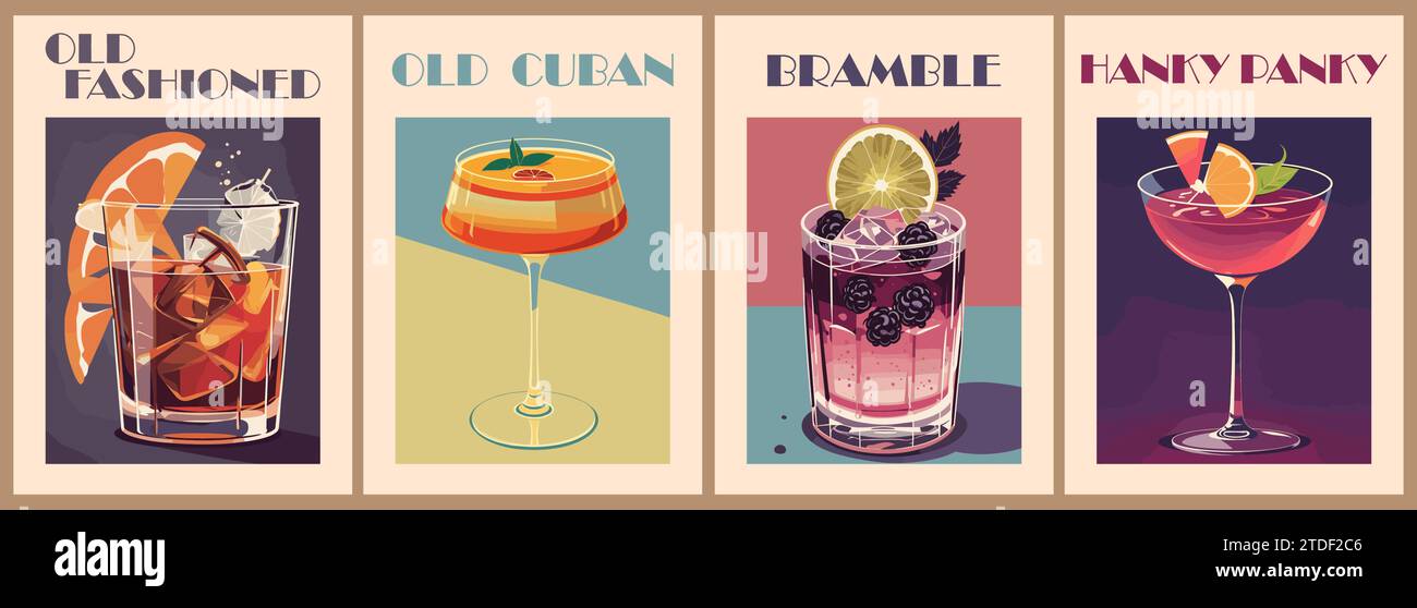Cocktails retro poster wall art vector set Stock Vector Image & Art Alamy