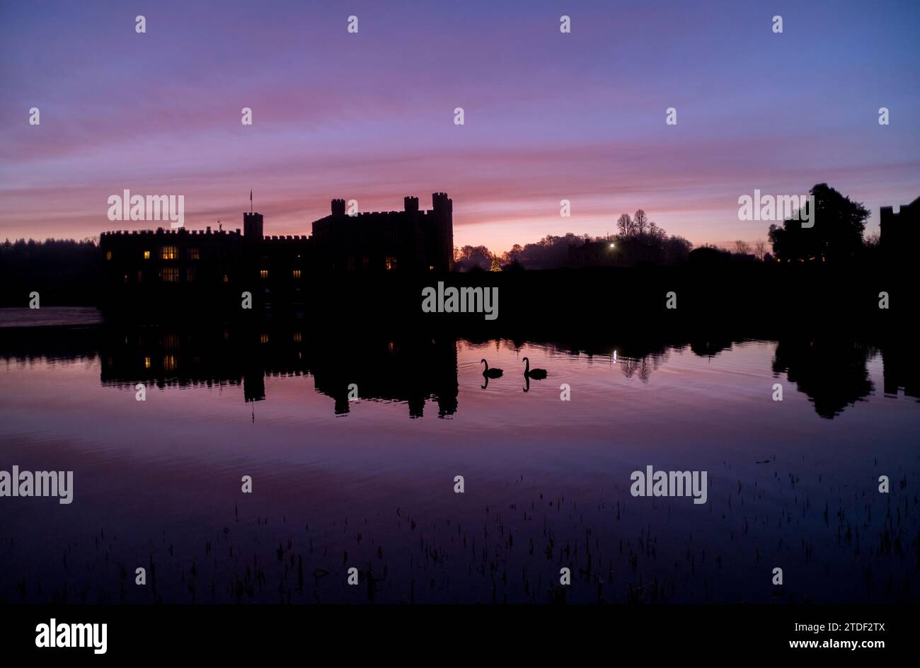 Leeds Castle at dawn, near Maidstone, Kent, England, United Kingdom, Europe Stock Photo