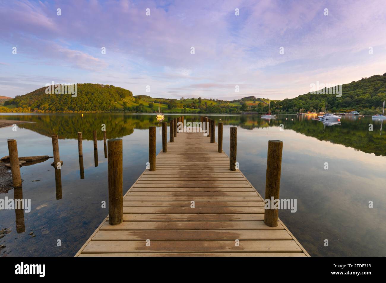 Wooden Pier, Ullswater, Lake District National Park, UNESCO World Heritage Site, Cumbria, England, United Kingdom, Europe Stock Photo