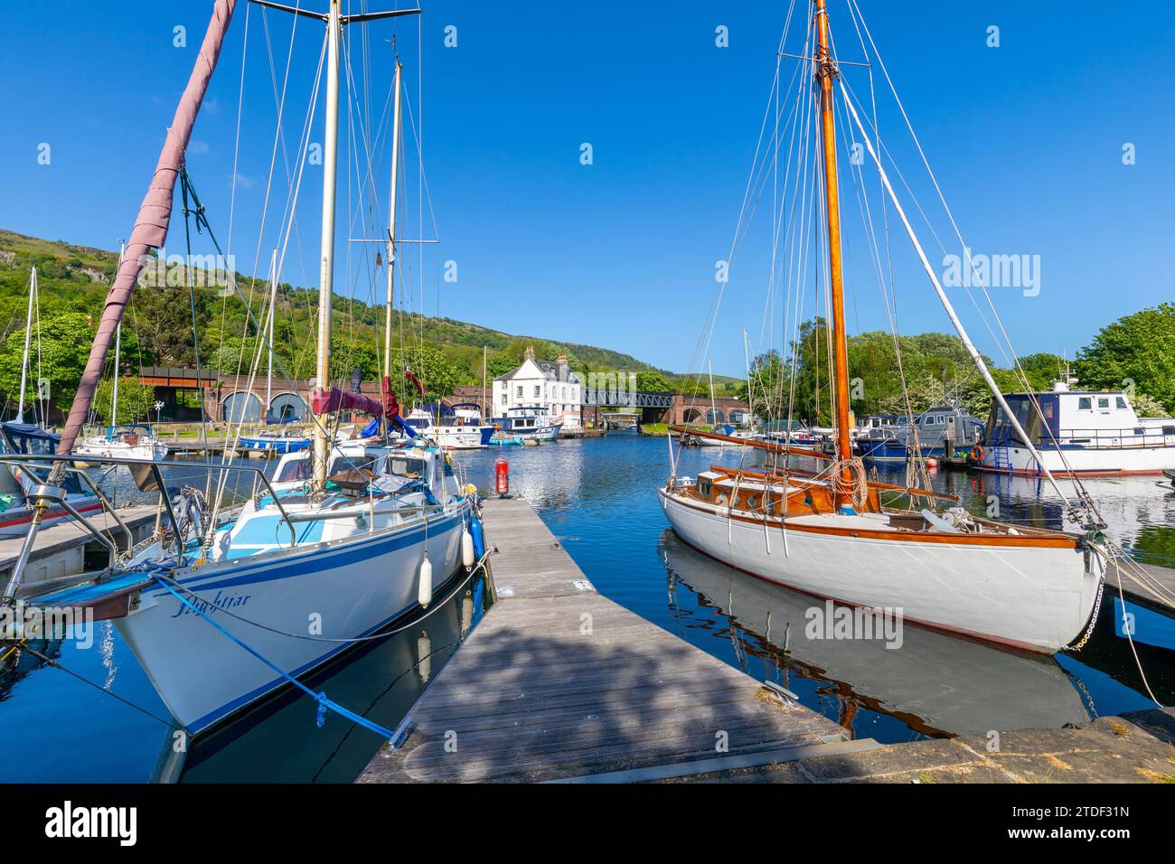 Bowling harbour, Lower Basin, Forth and Clyde Canal, Bowling, West Dunbartonshire, Scotland, United Kingdom, Europe Stock Photo