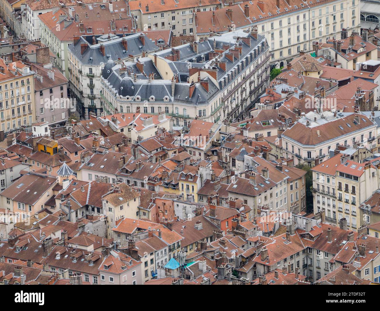 Th center of Grenoble as viewed from the Bastille, Grenoble, Auvergne-Rhone-Alpes, France, Europe Stock Photo
