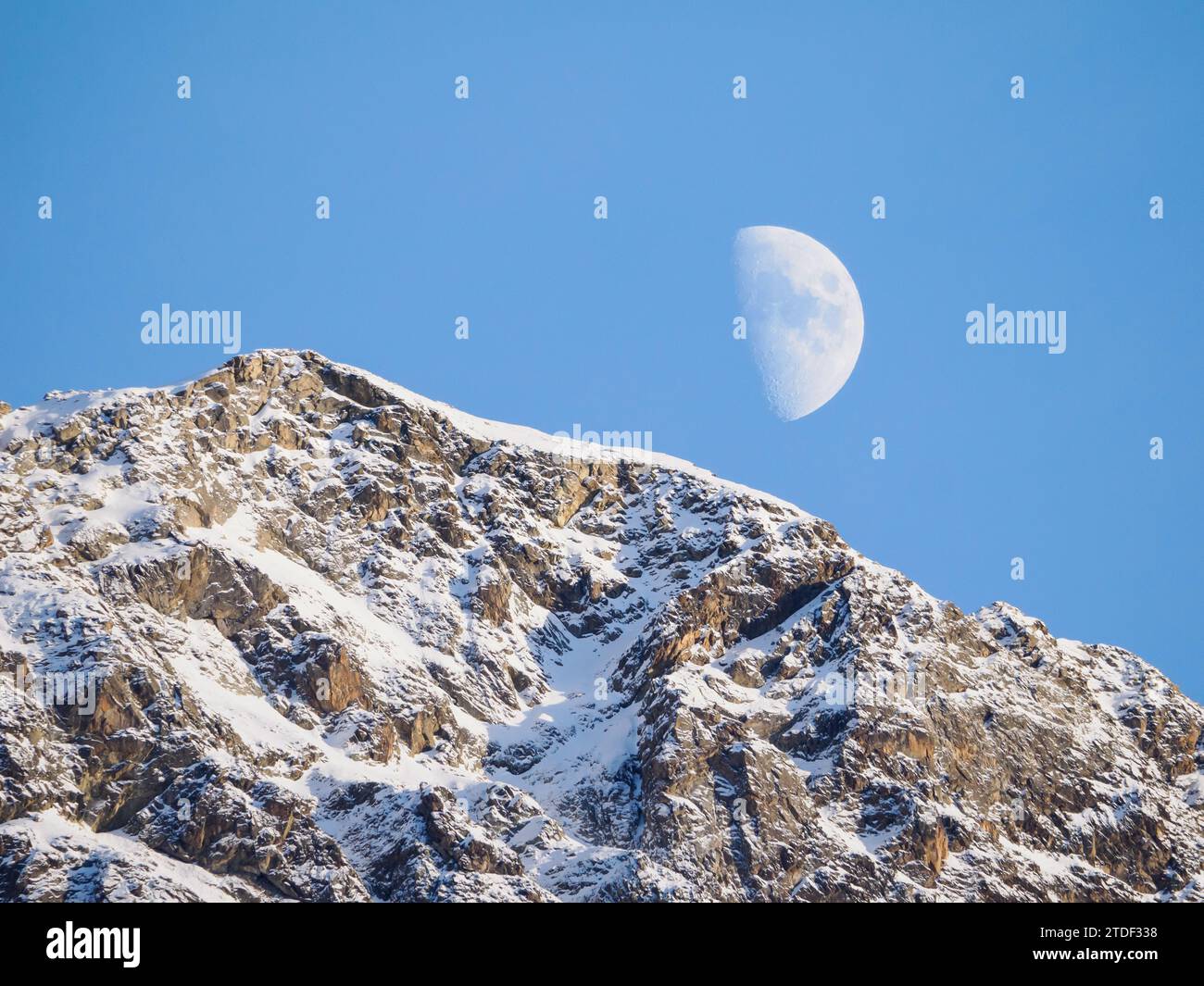 Moonrise behind Corvatsch peak, Switzerland, Europe Stock Photo