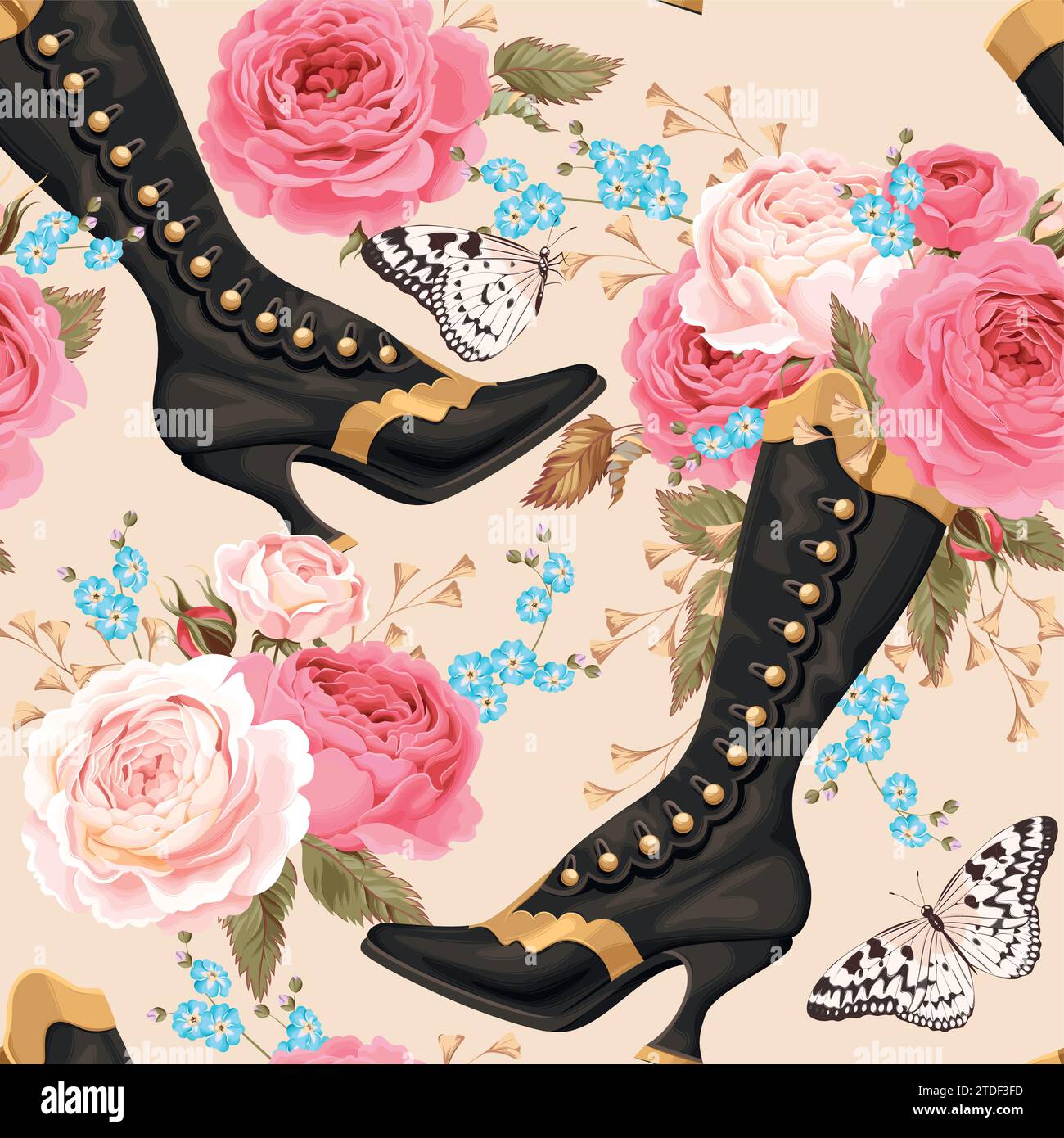 Vintage shoes seamless background Stock Vector