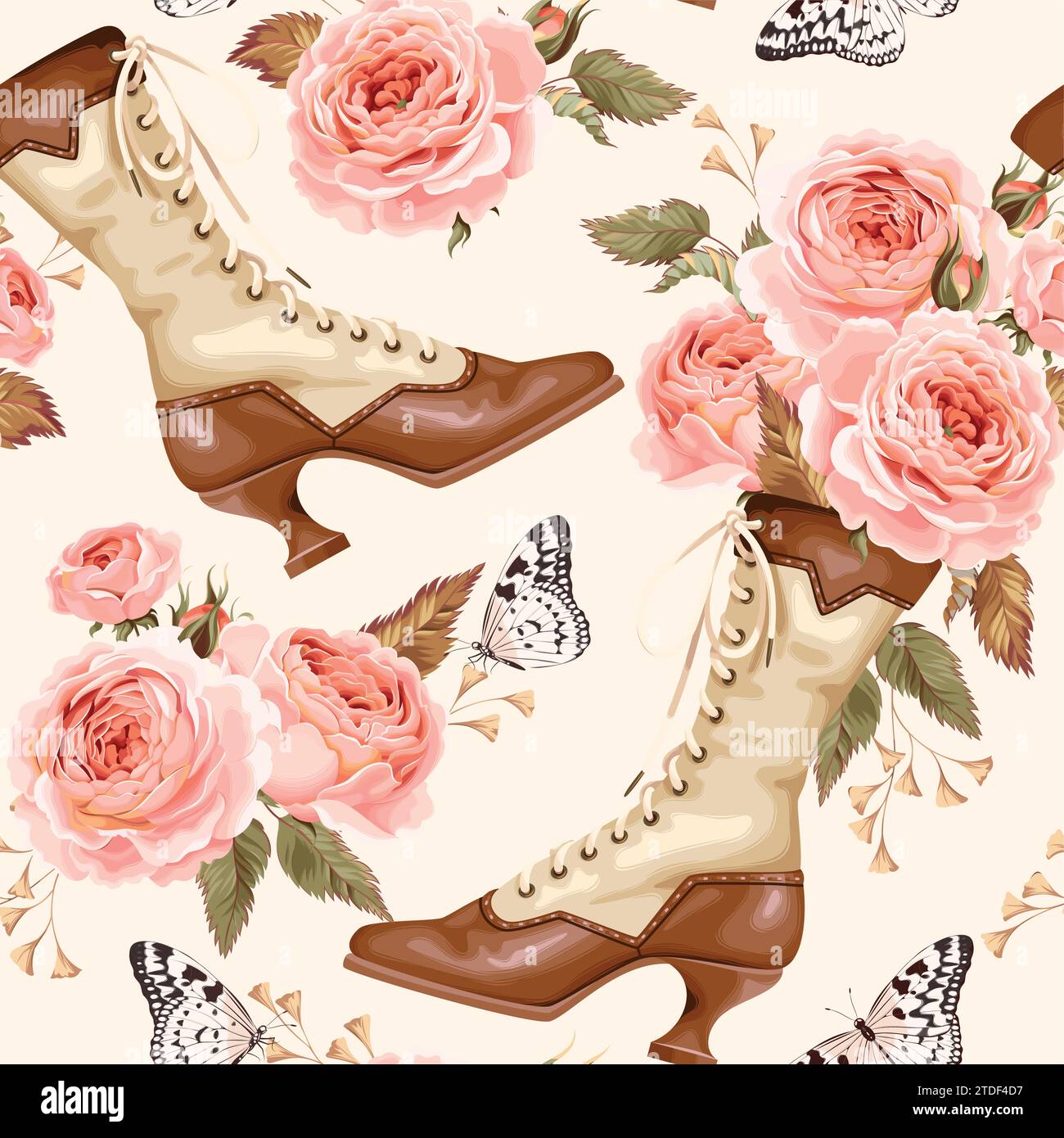 Vintage shoes seamless background Stock Vector