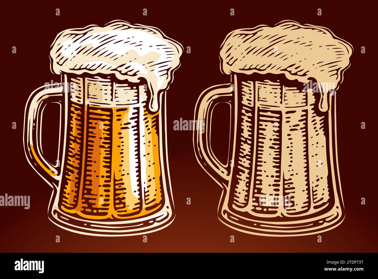Alcoholic drink, glass mug of craft fresh beer with foam. Vector illustration Stock Vector