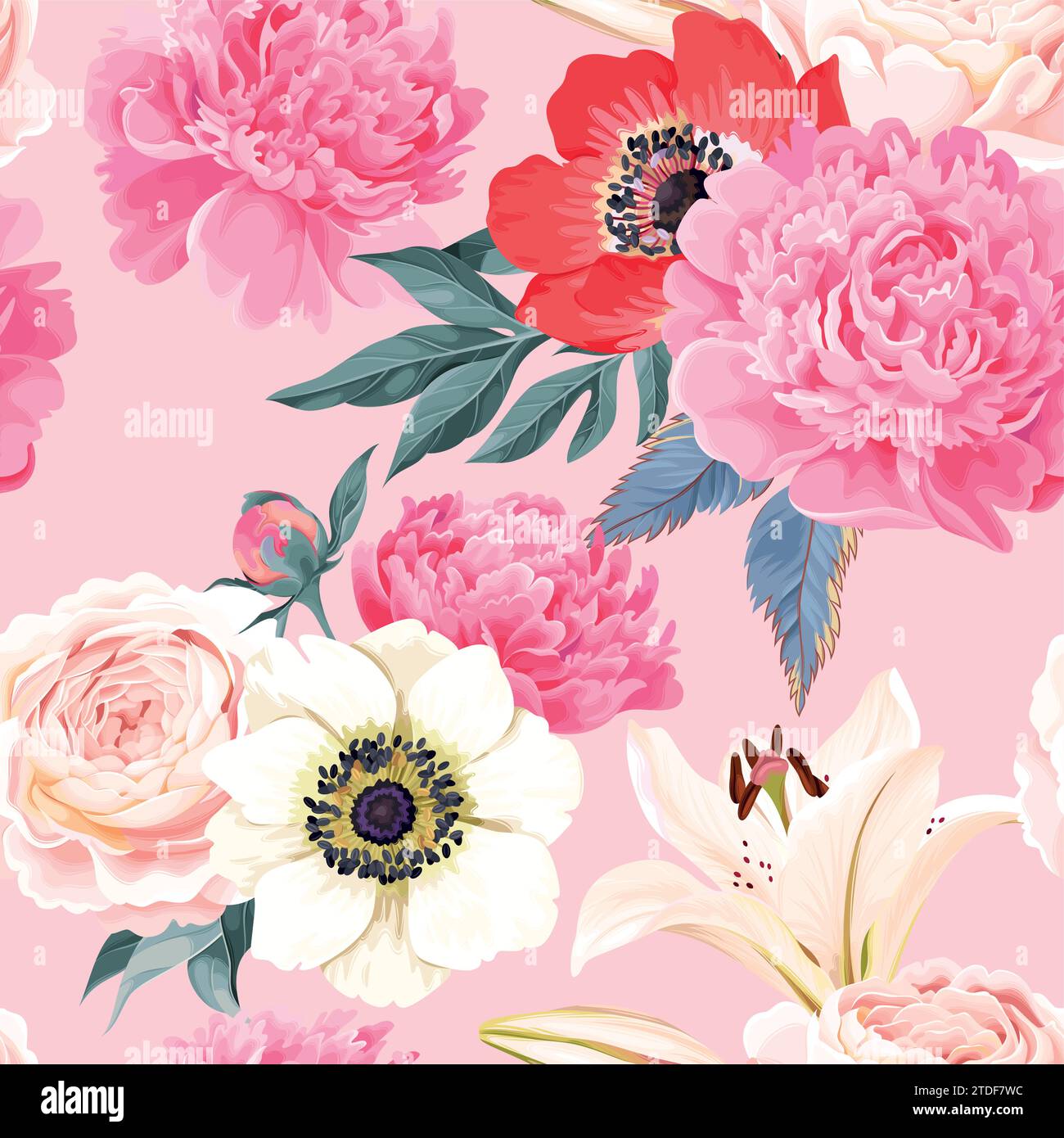 Seamless pattern with lilies and roses Stock Vector