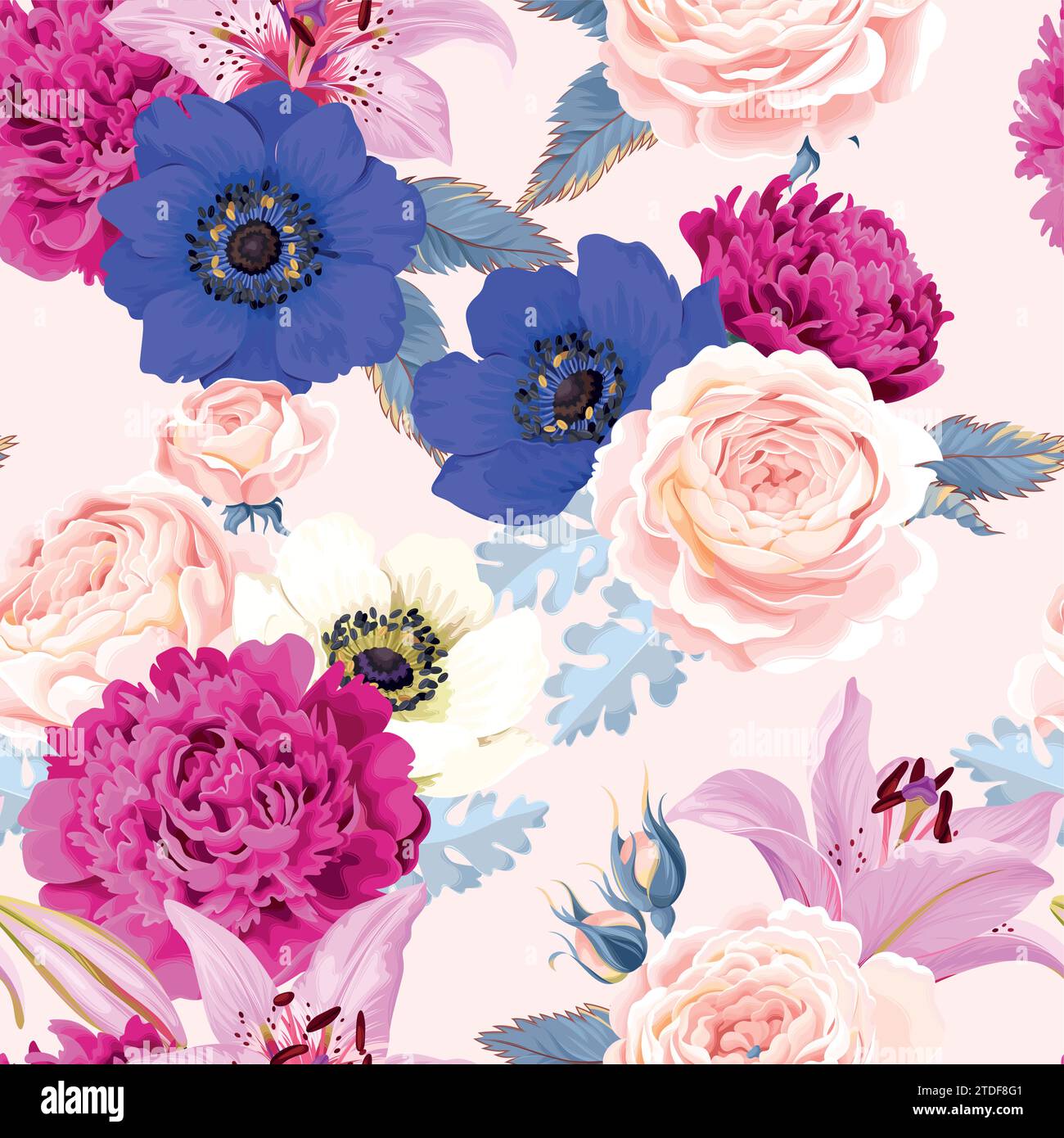 Seamless pattern with lilies and roses Stock Vector