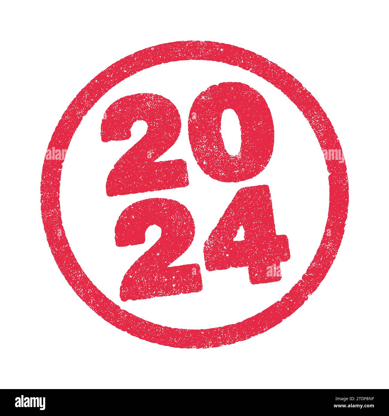 Vector illustration of the year 2024 in red ink round stamp Stock