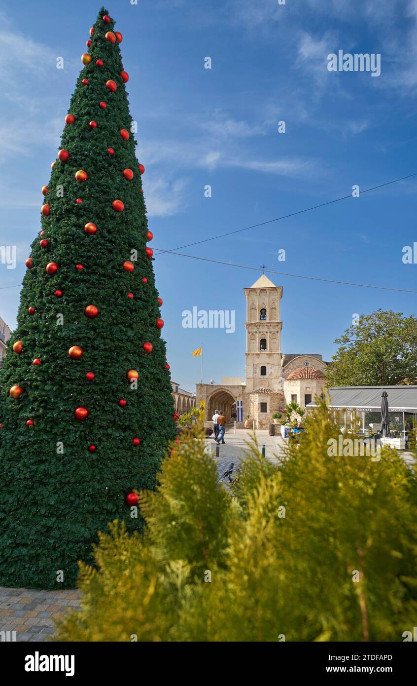 Christmas and New Year tree at the streets of Larnaka, Cyprus Stock Photo