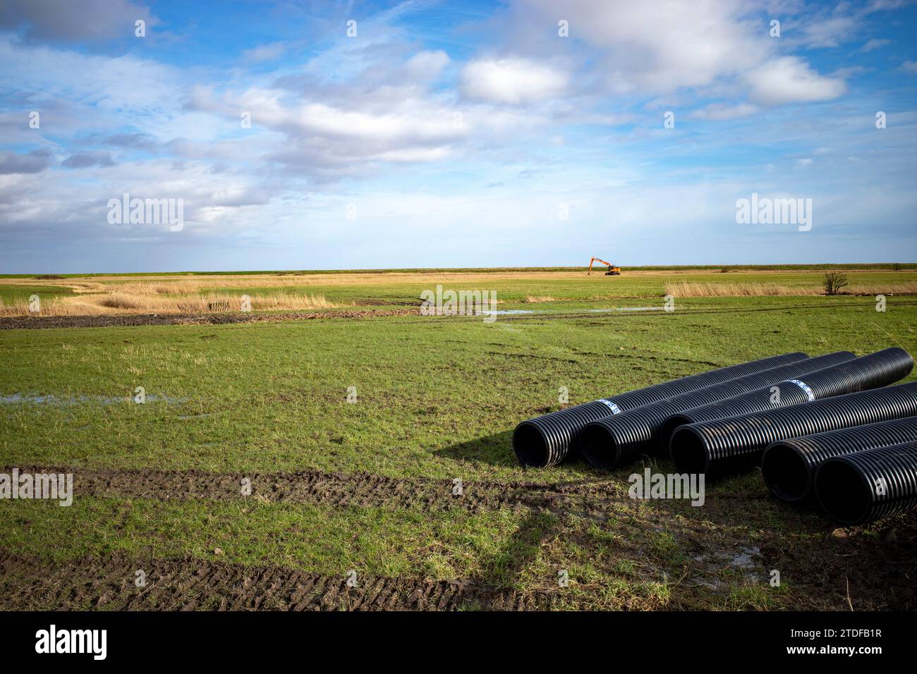 Plastic drainage pipes awaiting installation hires stock photography