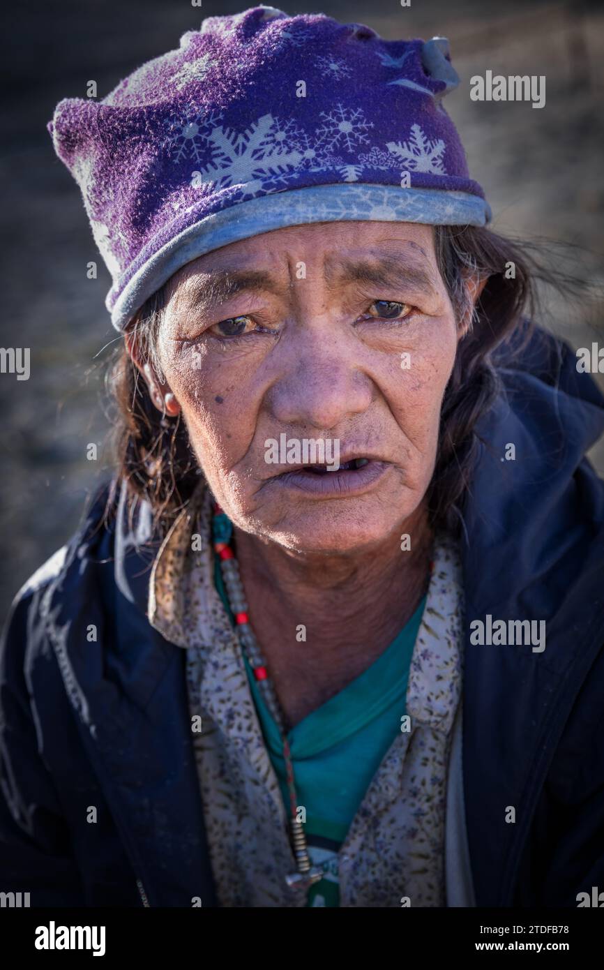 Portrait of a Changpa nomad shepherd, Ladakh, India Stock Photo