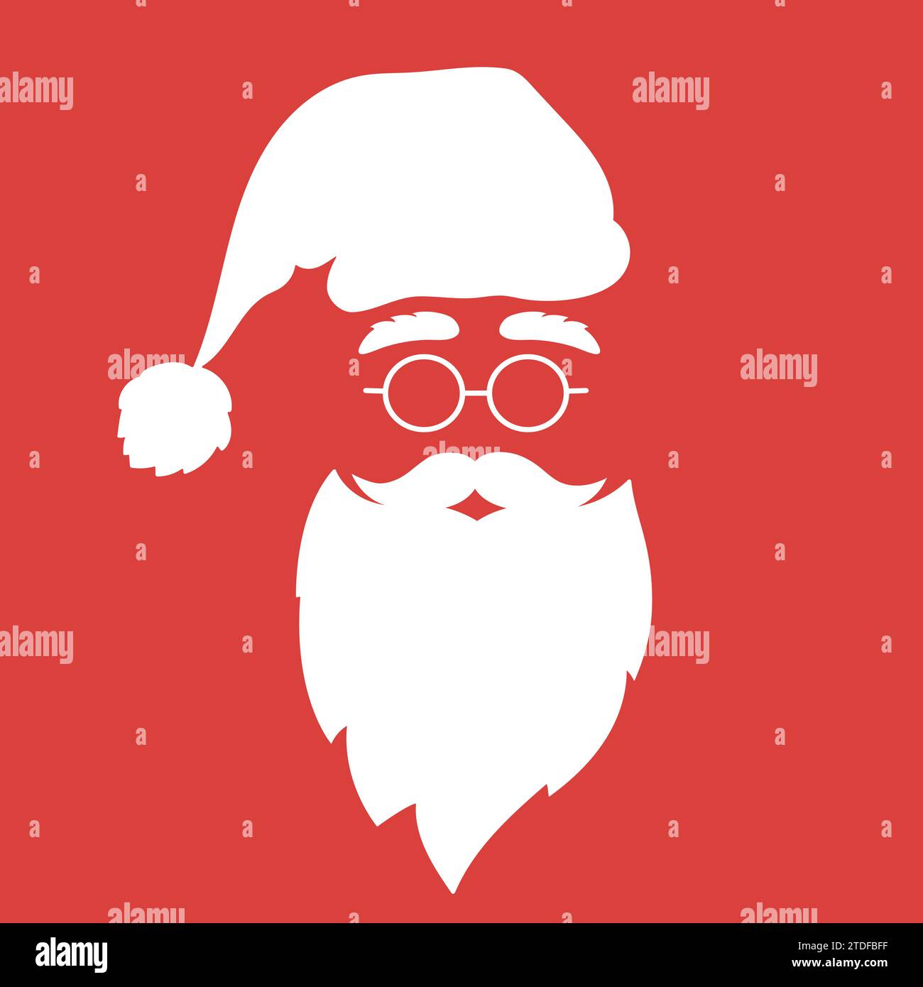 Santa Claus silhouette on red background. Hat, beard, mustache