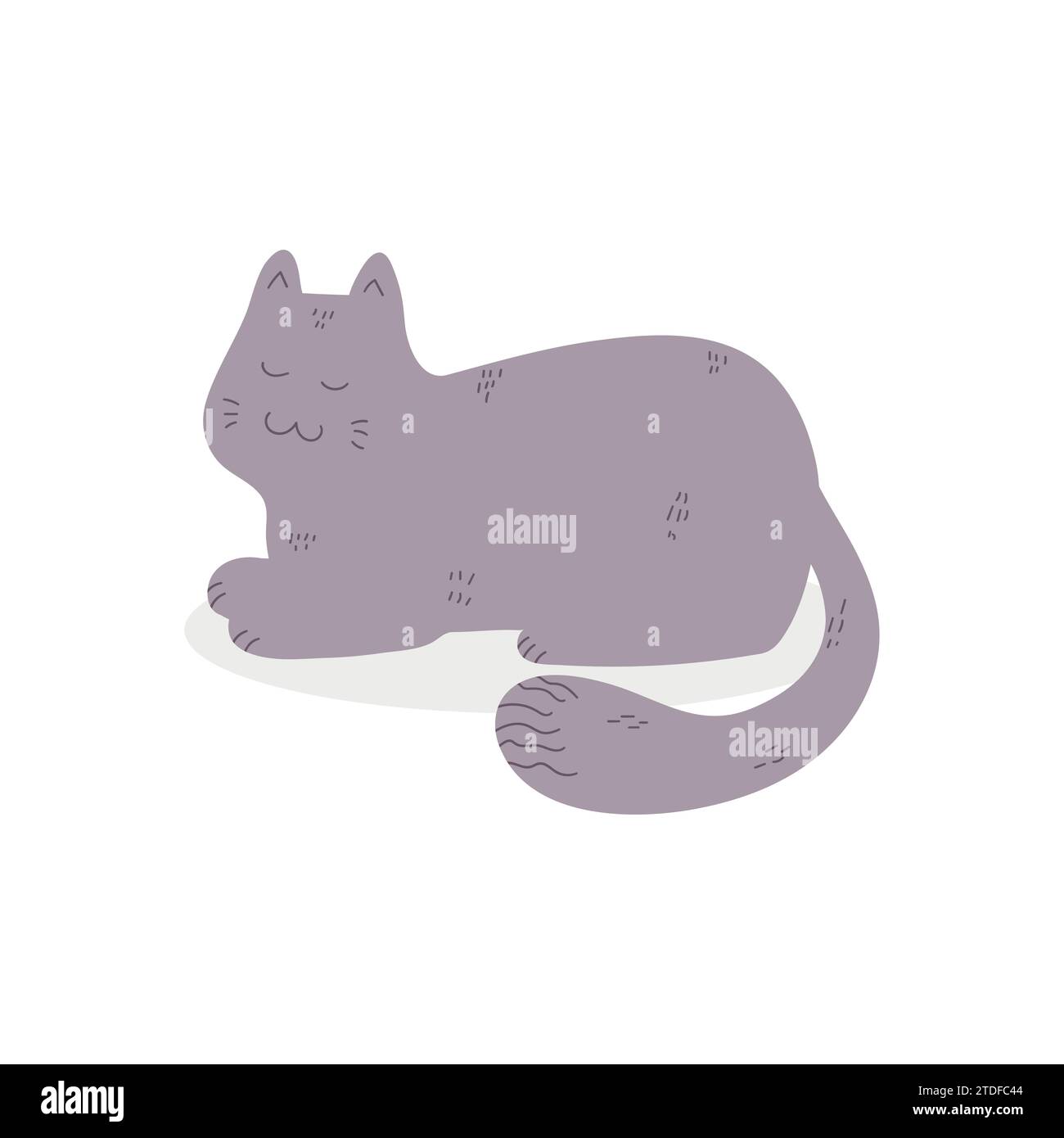 Cute hand drawn cat is sleeping in a loaf of bread pose. Kitty is asleep. Vector illustration Stock Vector
