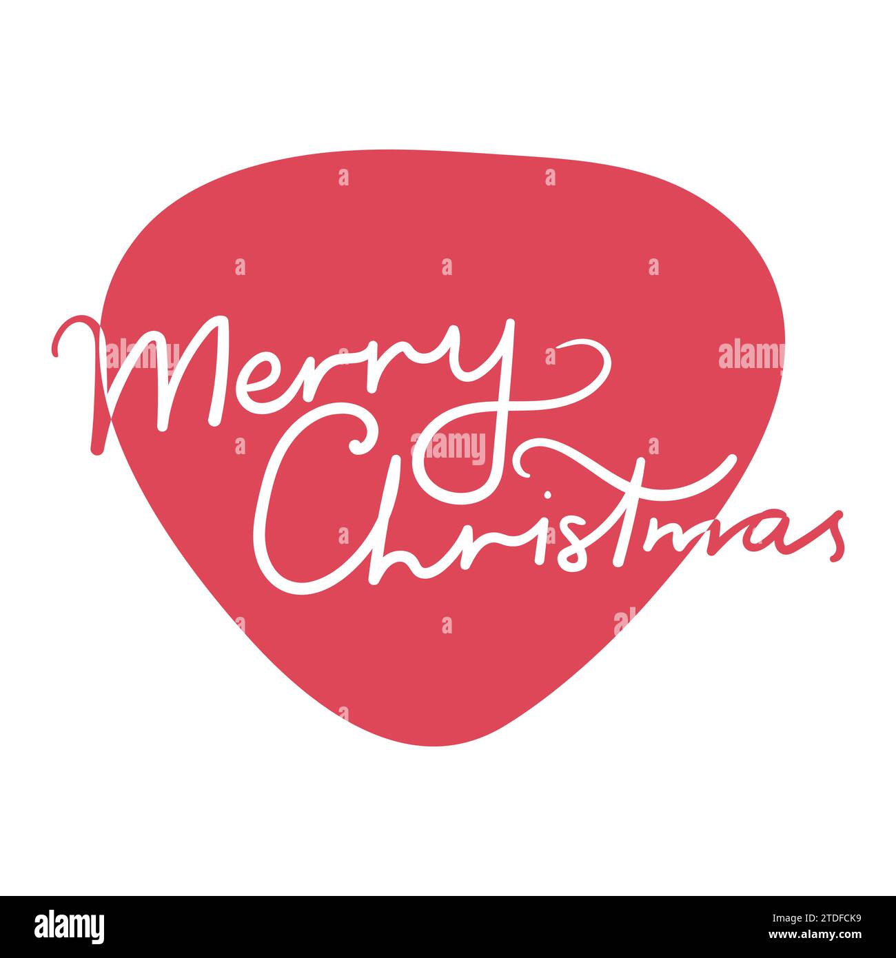 Merry Christmas quote in abstract red shape. Hand drawn lettering