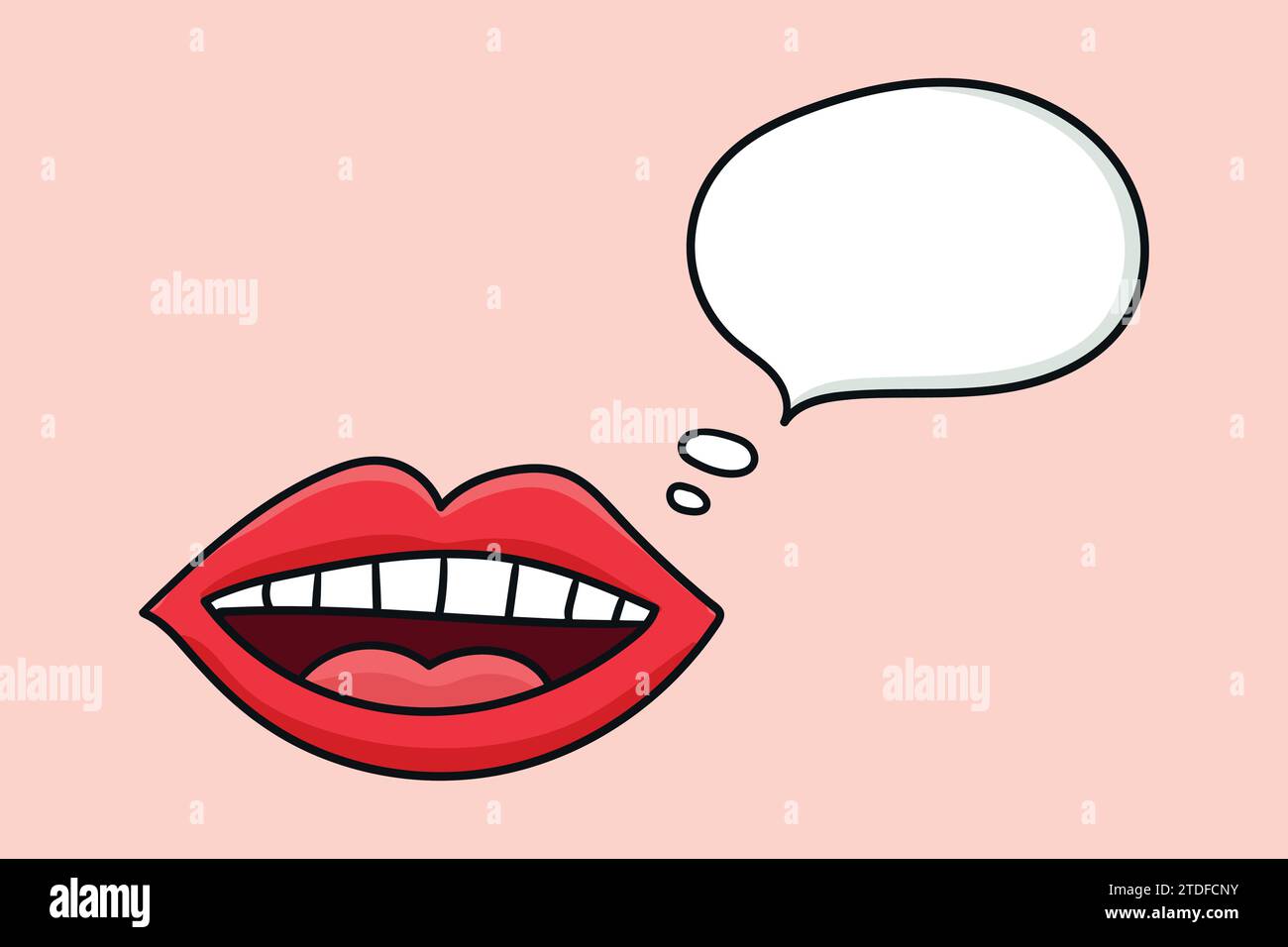 Hand drawn red woman mouth with a speech bubble. Female red lips talking. Vector illustration Stock Vector