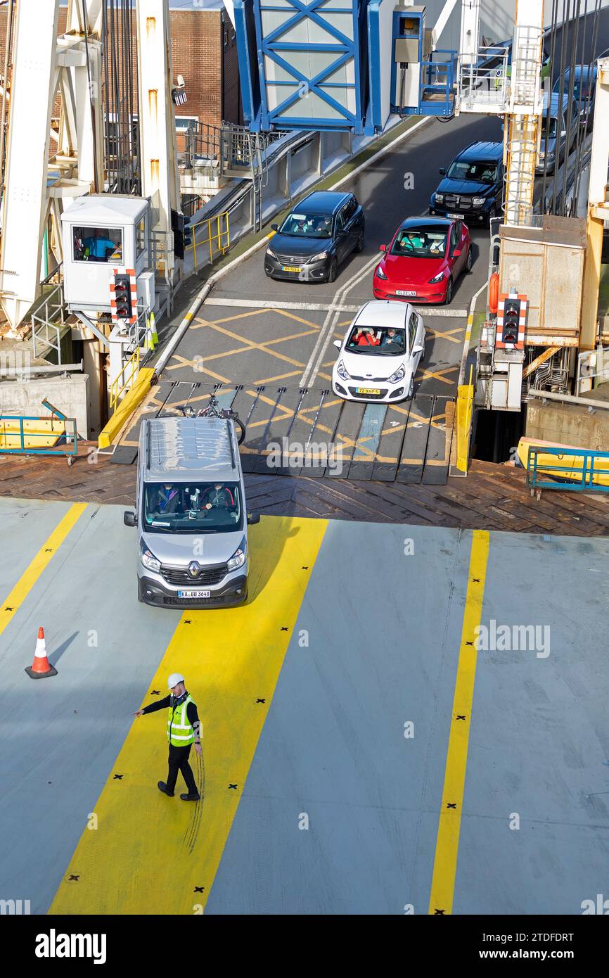 Cars entering ferry, harbour, Dover, Kent, England, Great Britain Stock