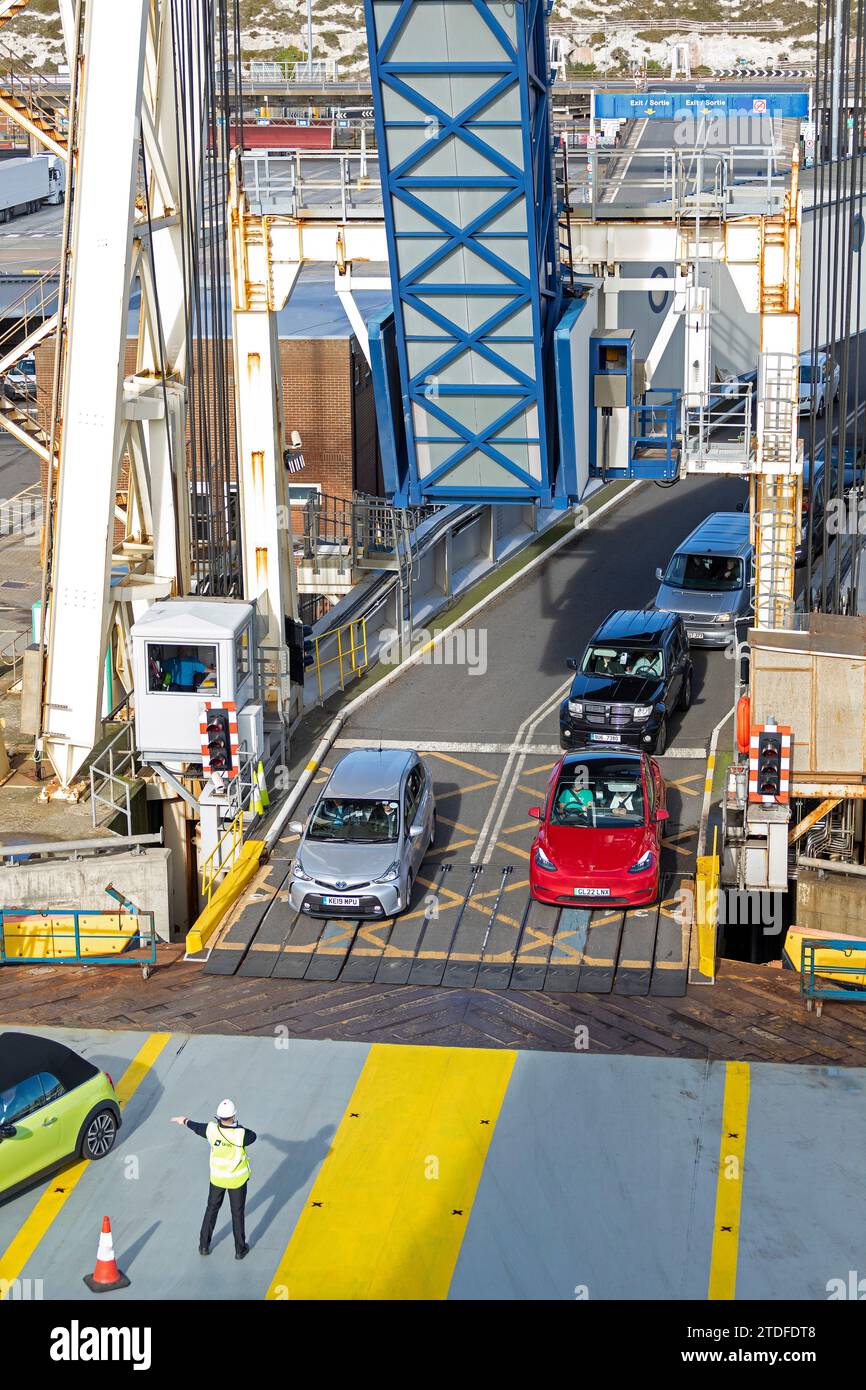 Cars entering ferry, harbour, Dover, Kent, England, Great Britain Stock