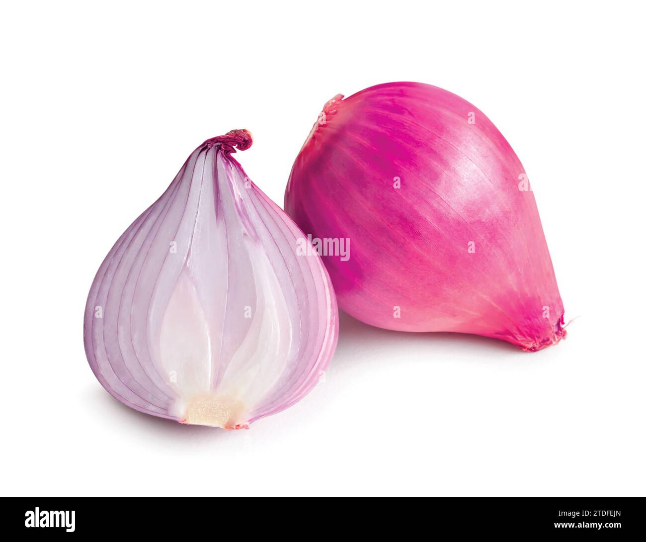 Fresh red onion bulb with half is isolated on white background with clipping path. Stock Photo