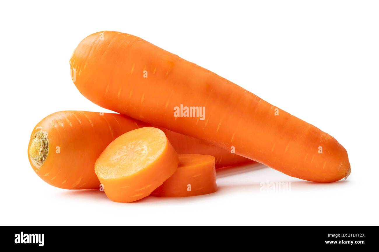 https://c8.alamy.com/comp/2TDFF2X/two-fresh-orange-carrots-with-slices-in-stack-are-isolated-on-white-background-with-clipping-path-close-up-of-healthy-vegetable-root-2TDFF2X.jpg