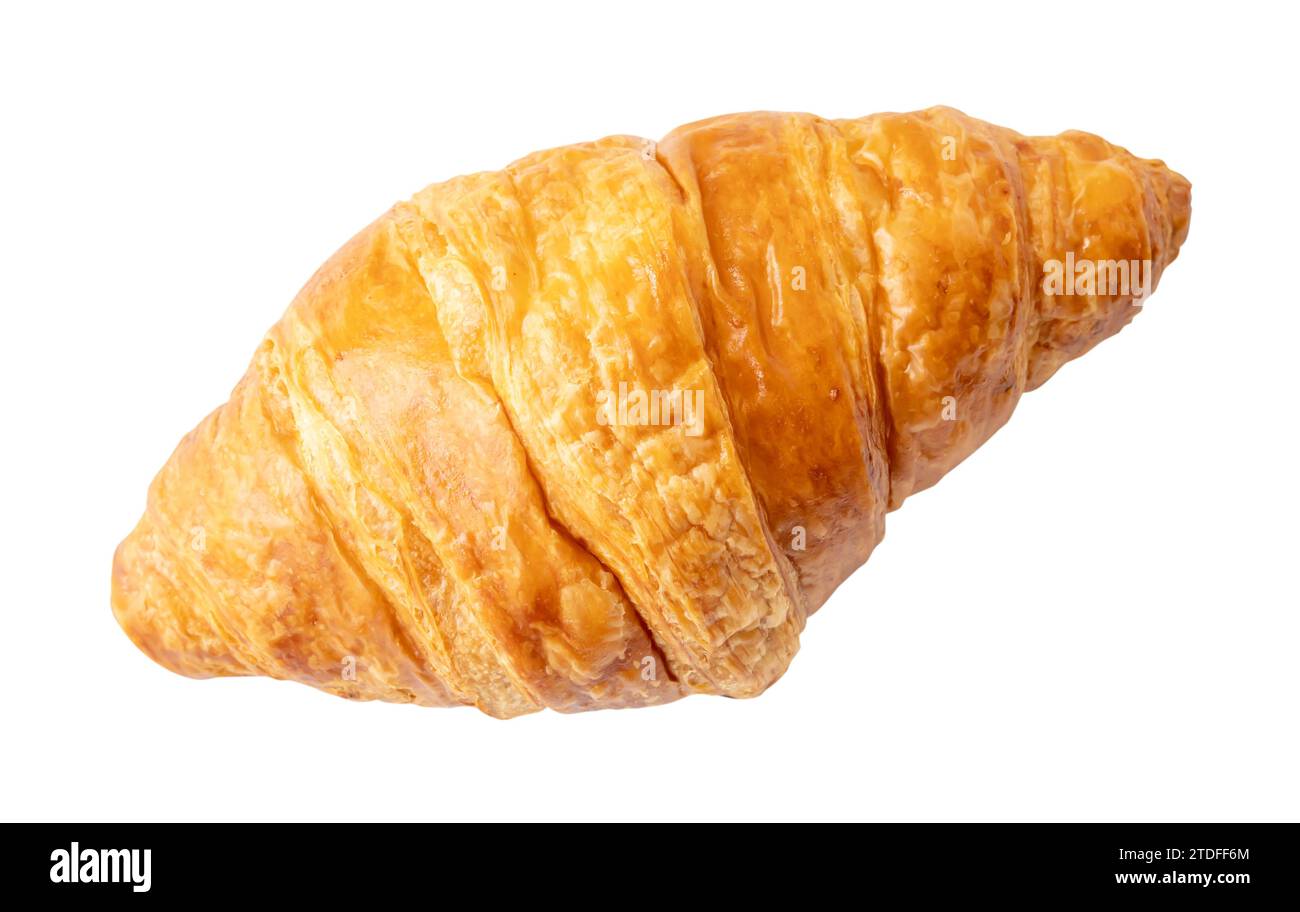 Top view of single croissant is isolated on white background with clipping path. Stock Photo